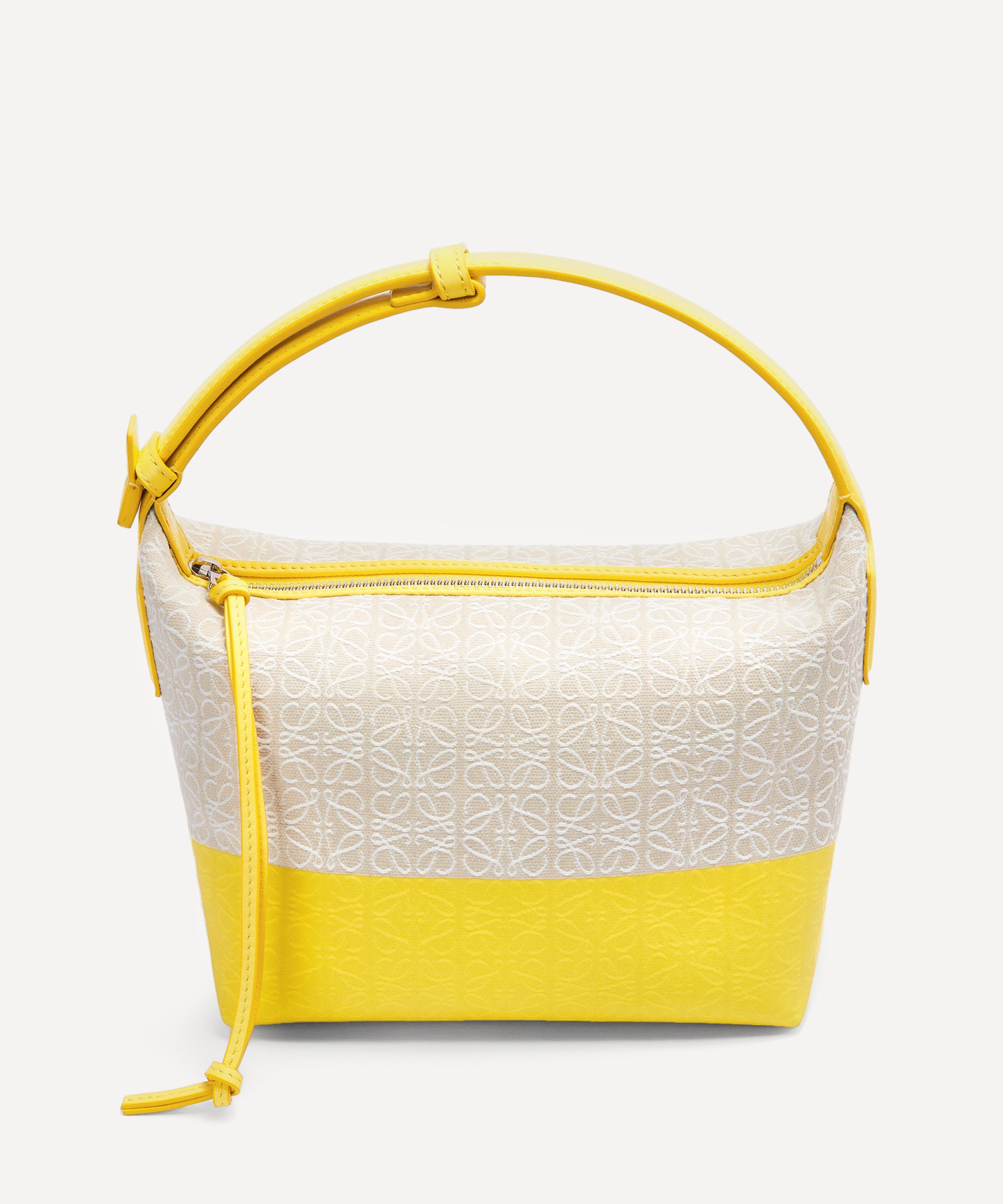 Loewe X Paula's Ibiza Small Cubi Anagram Coated Jacquard Canvas And Leather Shoulder Bag In Ecru / Lemon