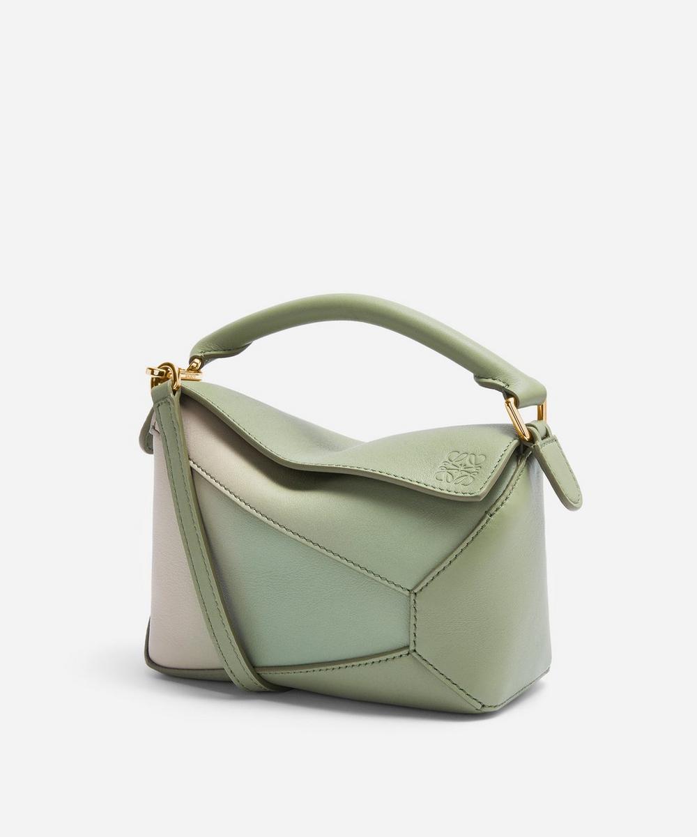 Loewe X Paula's Ibiza Mini Puzzle Leather Shoulder Bag In Rosemary / Light Oat