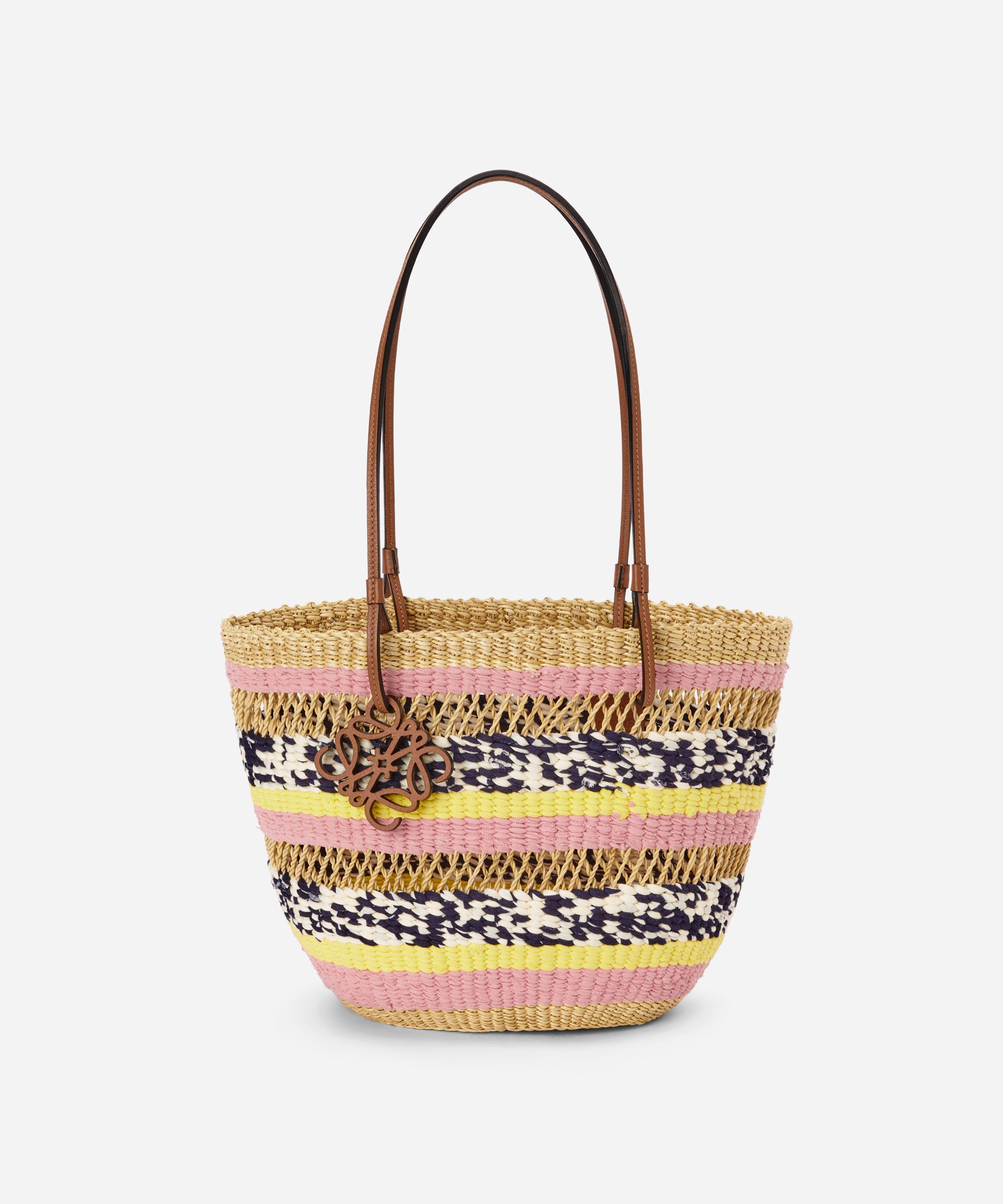 Loewe X Paula's Ibiza Basket Tote Bag In Natural / Pink Tulip