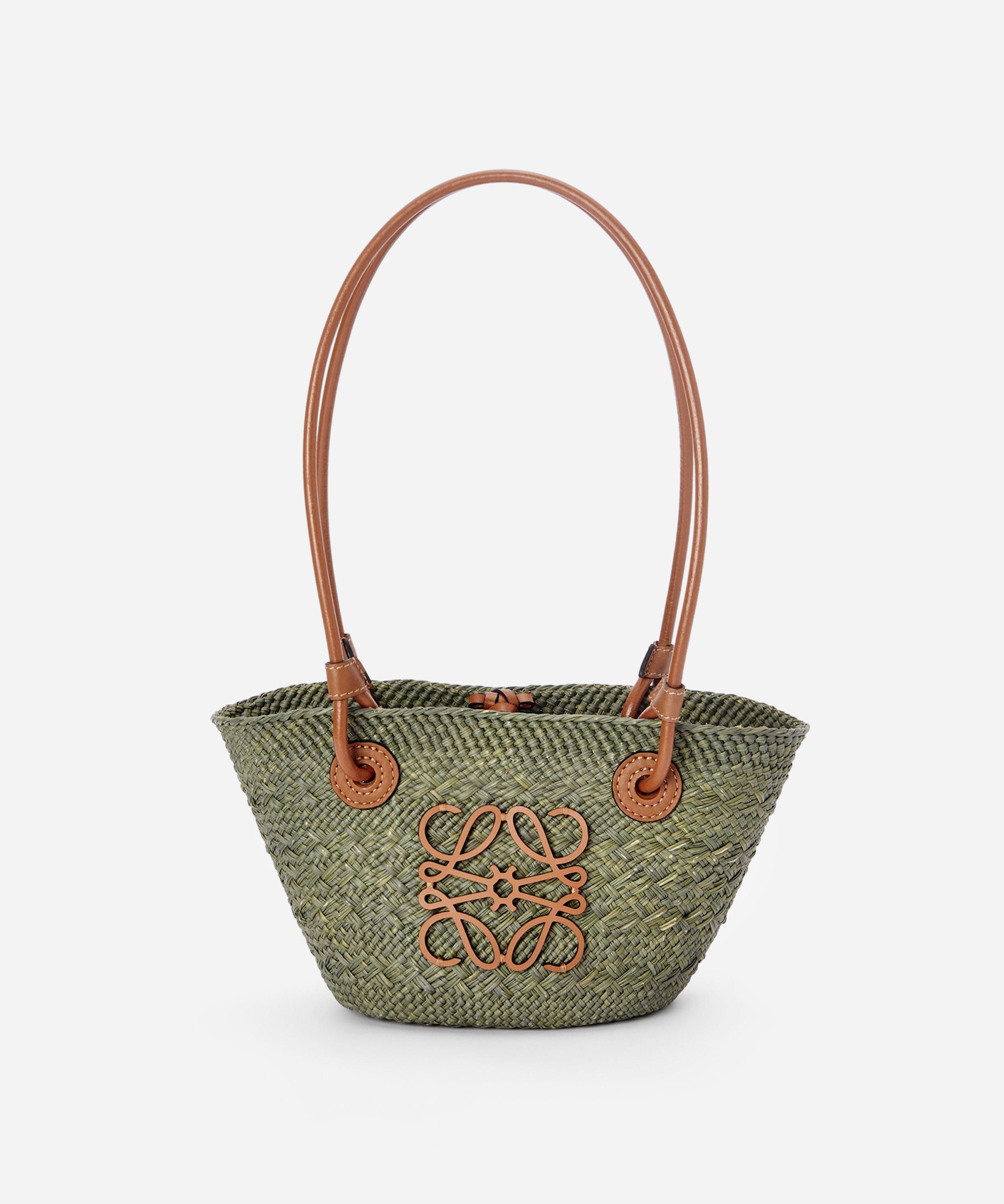Loewe X Paula's Ibiza Mini Anagram Basket Bag In Khaki Green / Tan