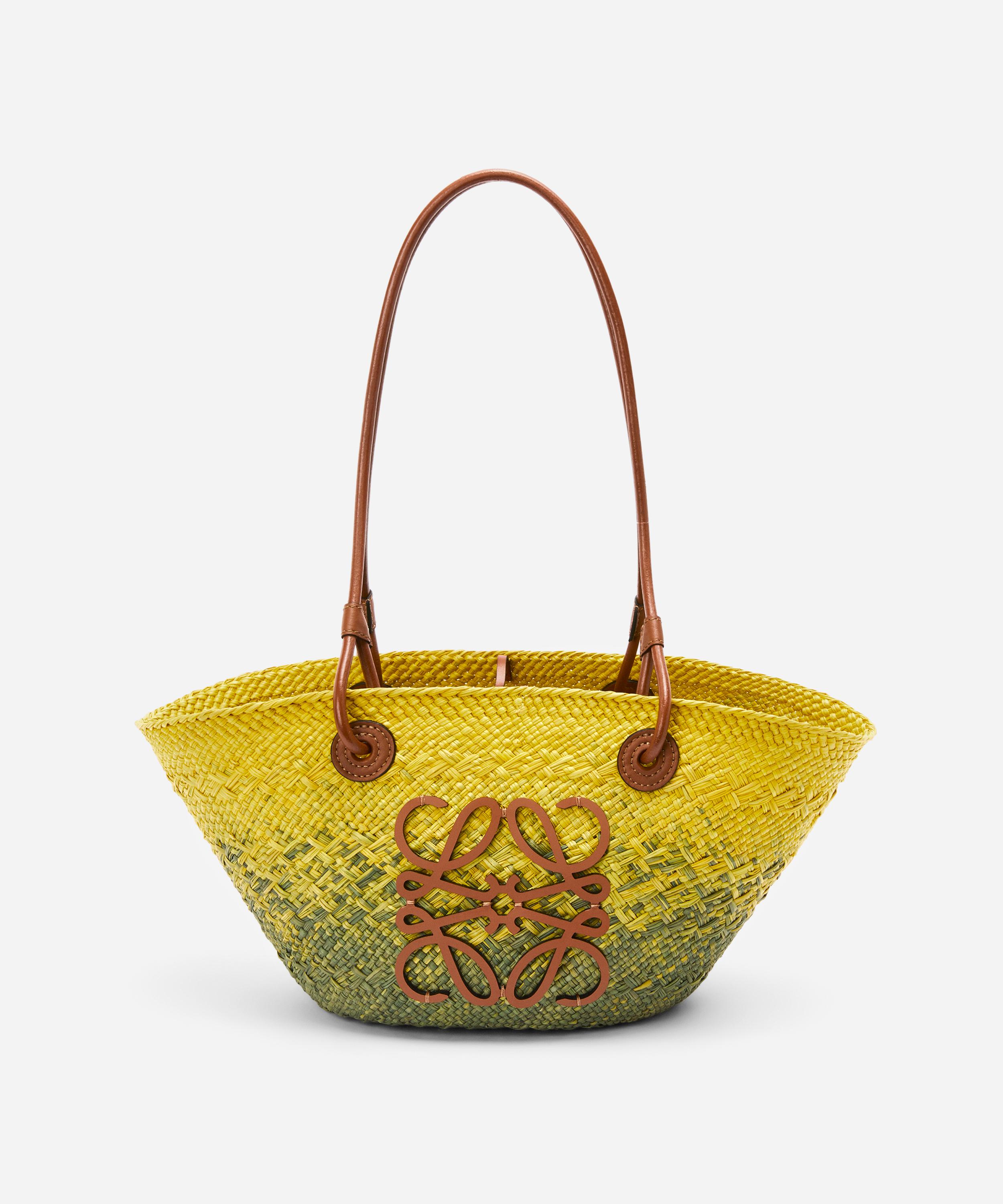 Loewe X Paula's Ibiza Anagram Degrade Basket Bag In Khaki Green / Yellow