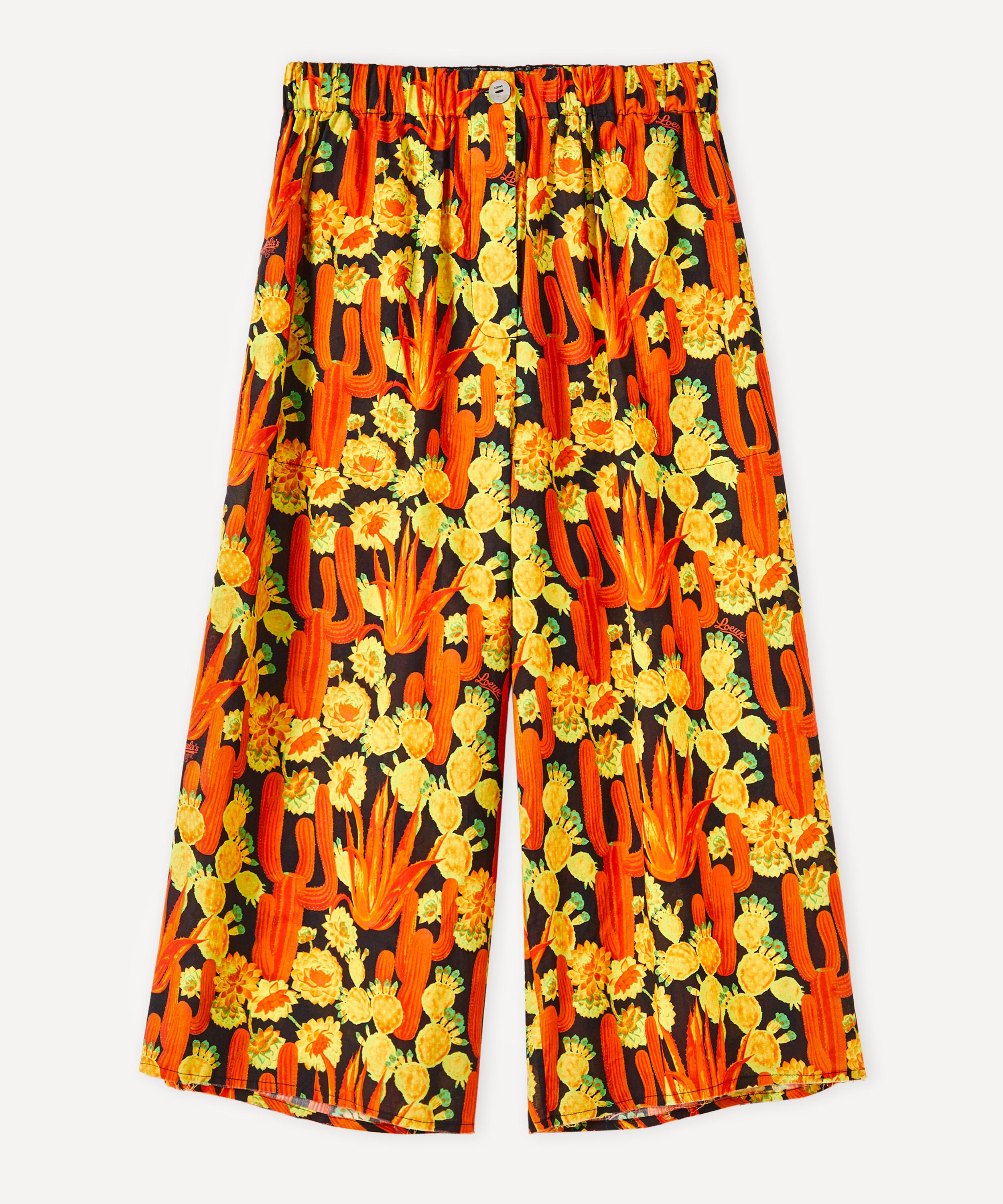 Loewe X Paula's Ibiza Cactus Print Cropped Trousers In Black/orange/gold