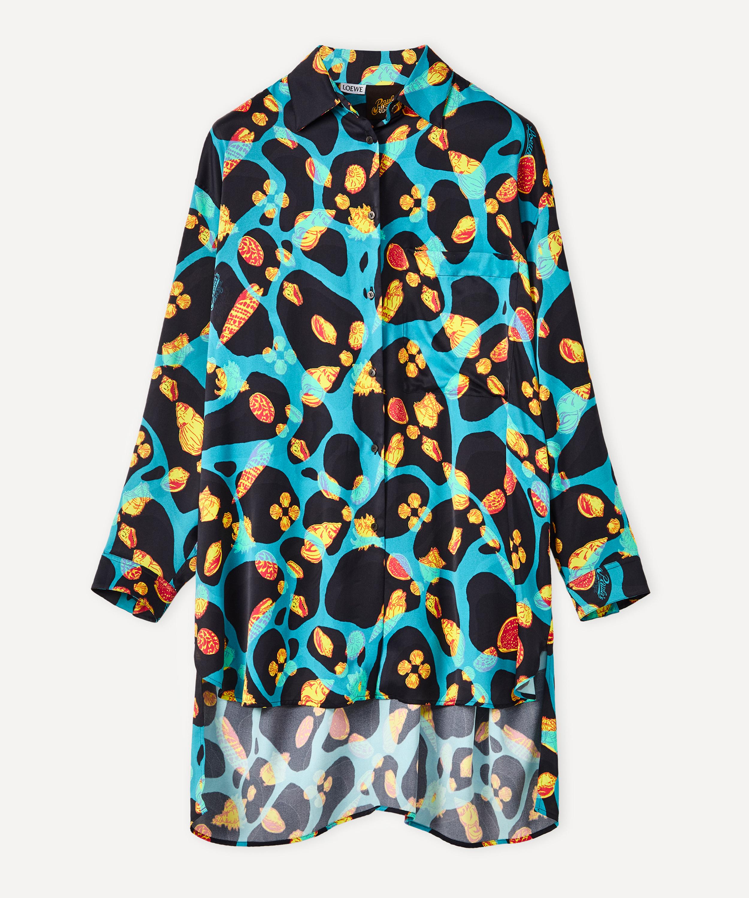 Loewe X Paula's Ibiza Shell Print Shirt In Black/turquoise