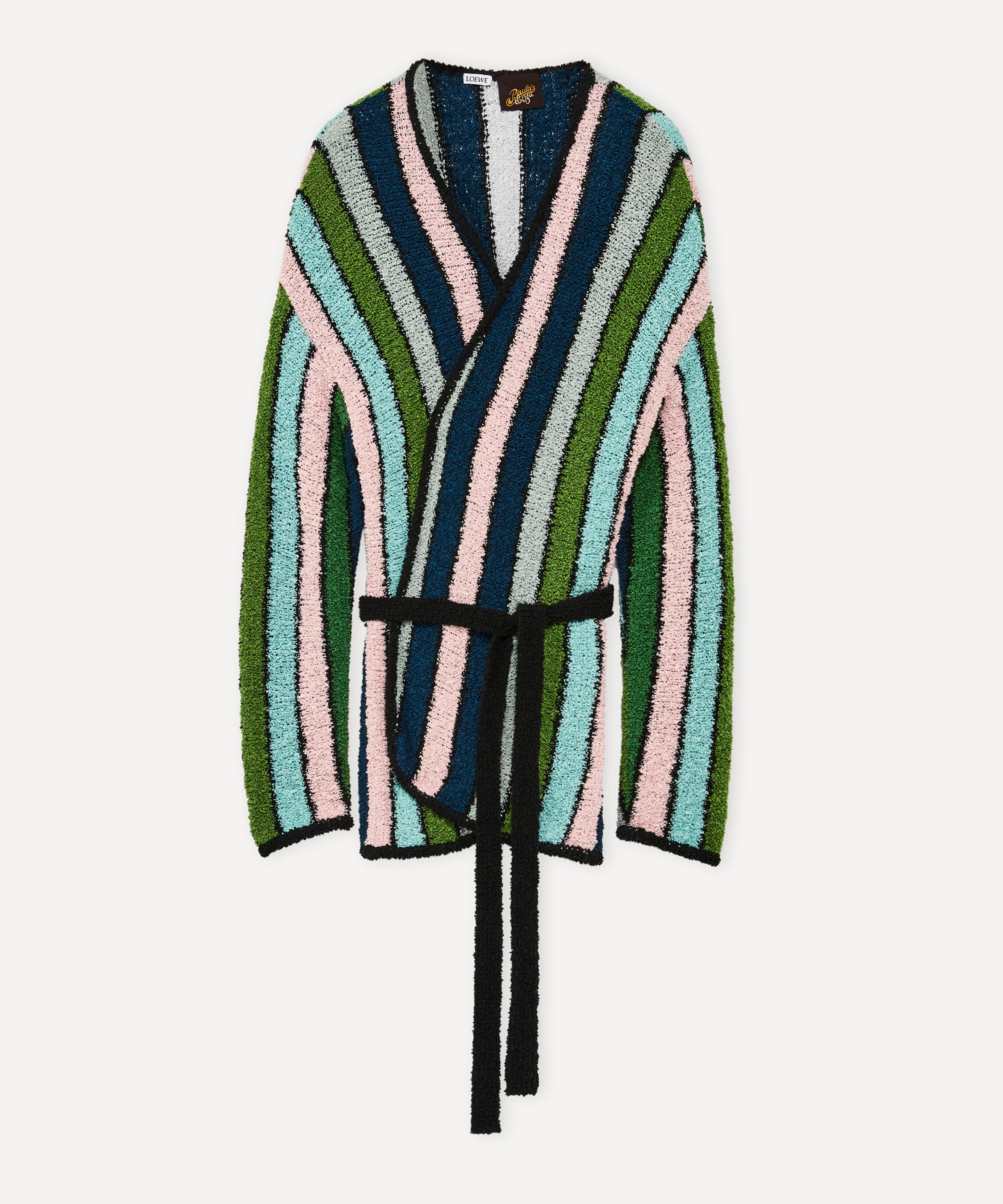 Loewe + Paula's Ibiza Belted Striped Cotton-blend Bouclé Cardigan In Green