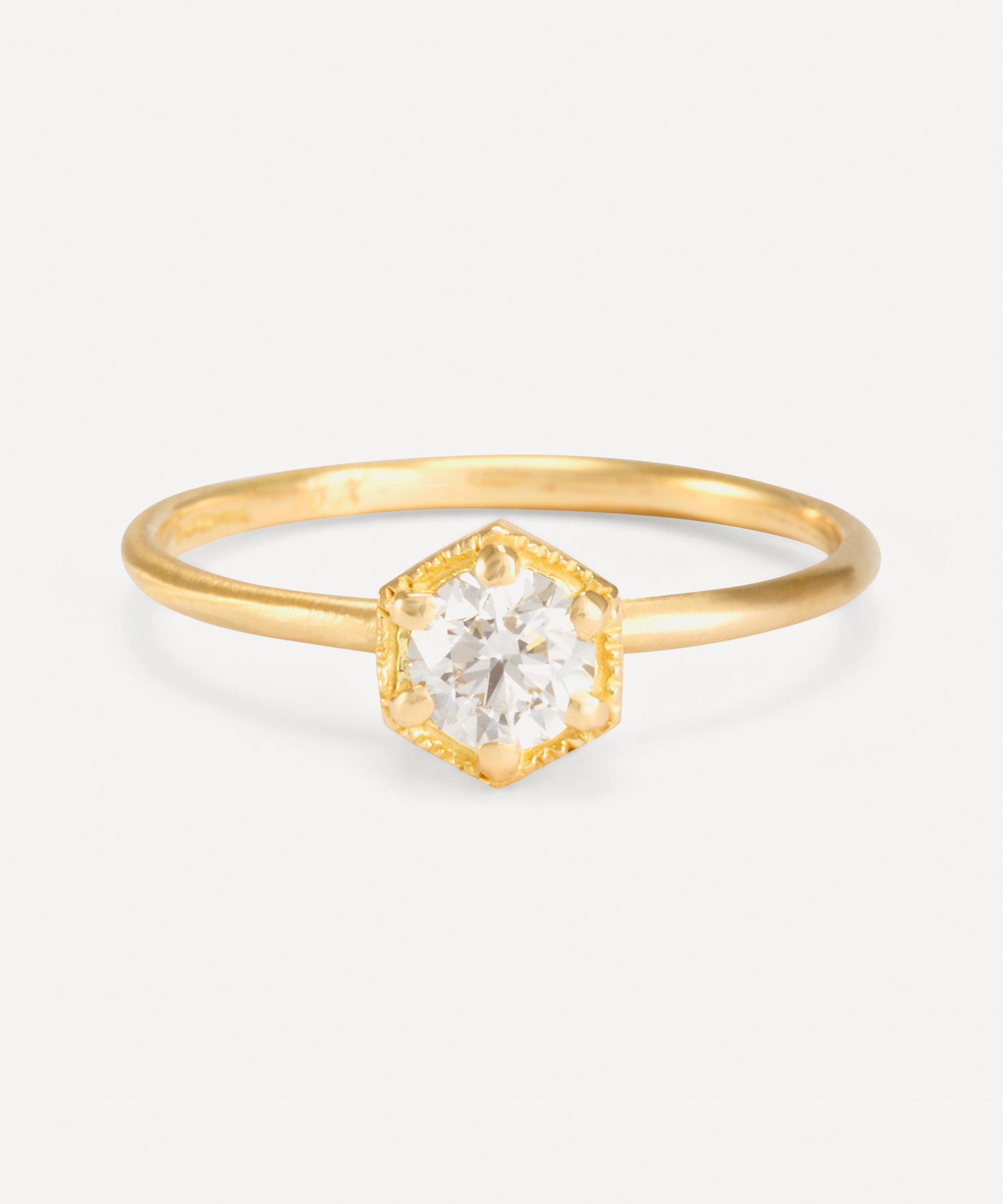 Satomi Kawakita 18ct Gold White Diamond Hexagon Band Ring ModeSens