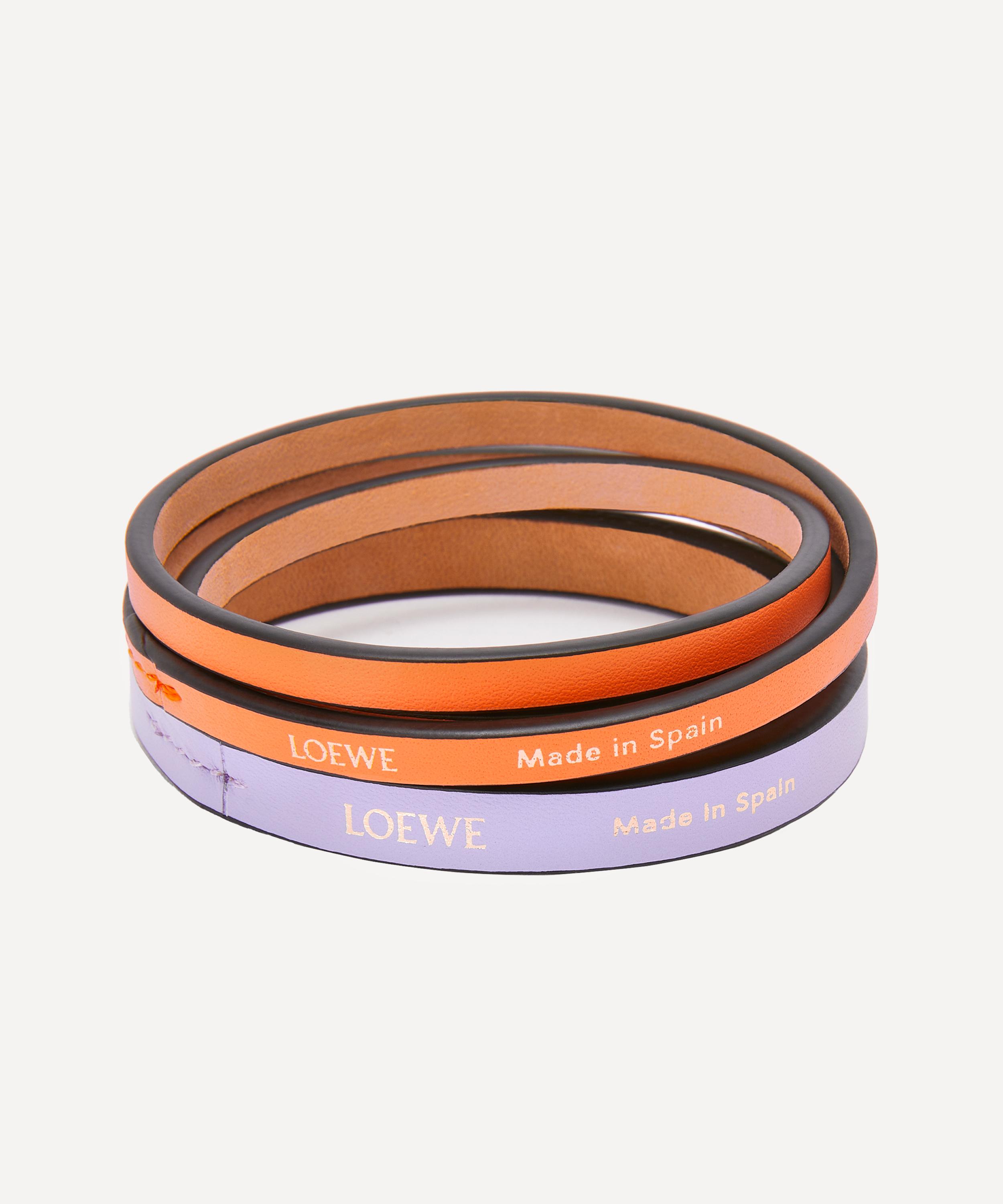 Loewe + Paula's Ibiza Set Of Two Leather Bangles In Bright Lavander / Orange