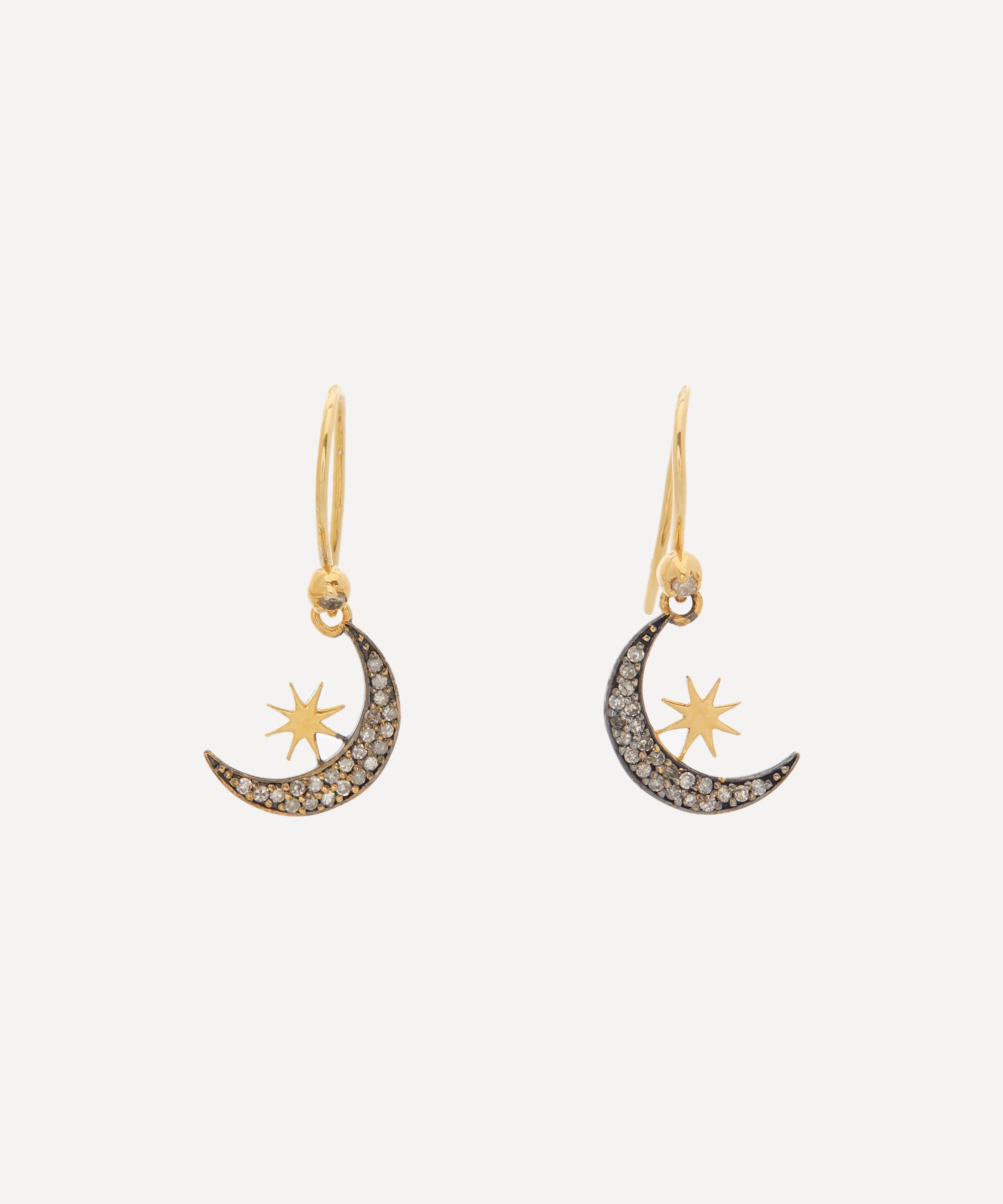 Kirstie Le Marque 9ct Gold-Plated Diamond Moon And Stars Drop Earrings Luxury