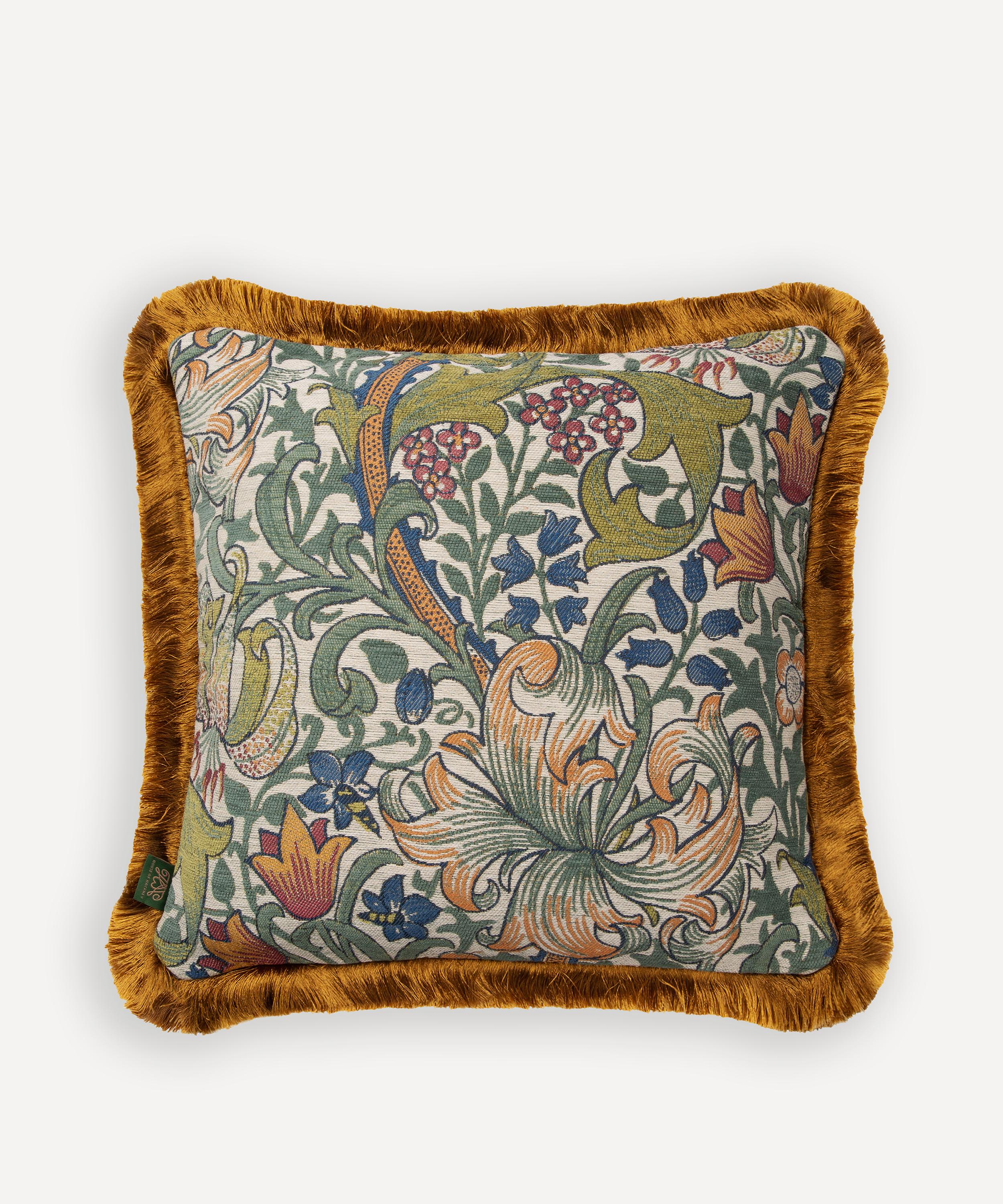 House Of Hackney Golden Lily Medium Cotton-jacquard Fringed Cushion In Multi-coloured