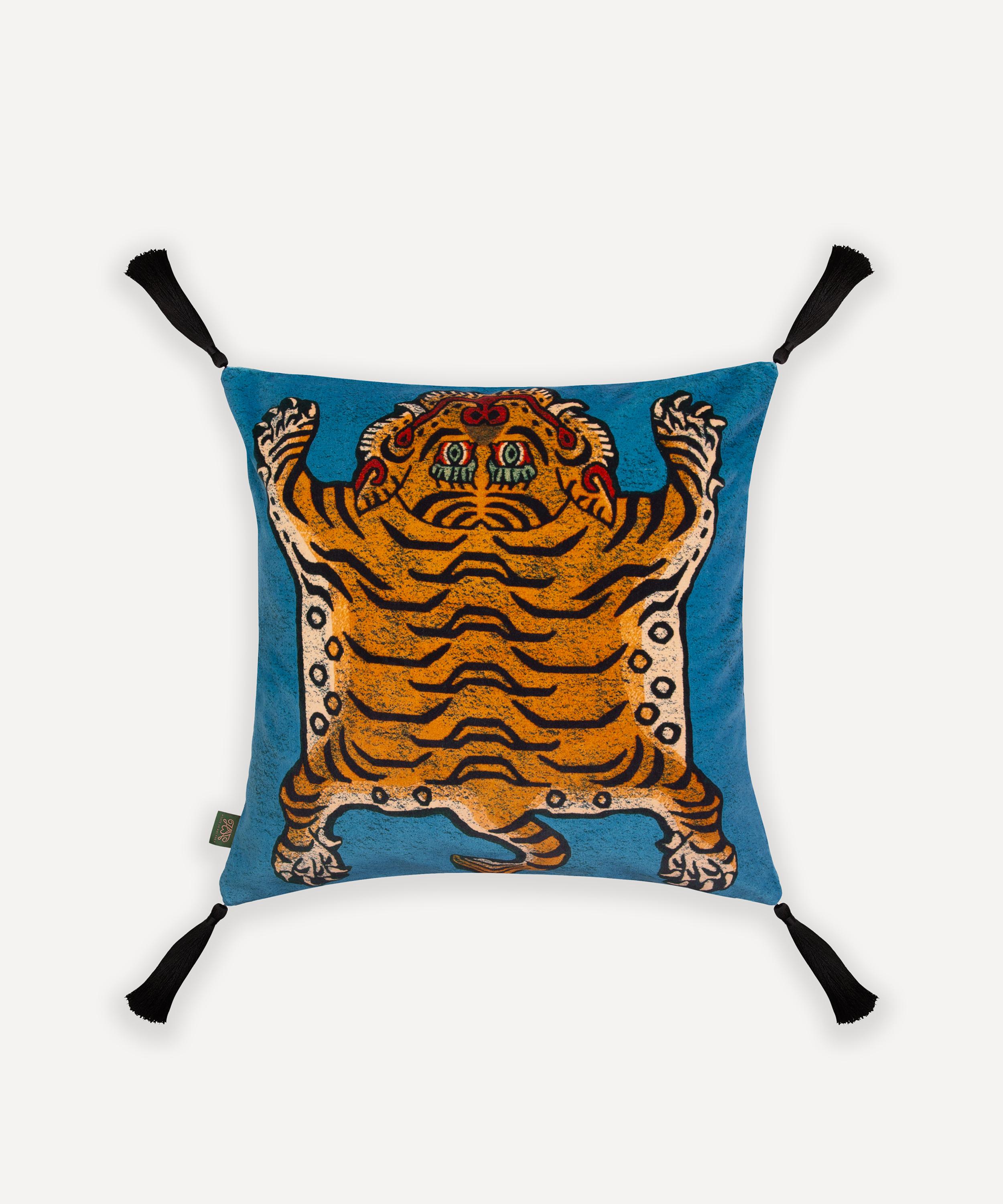 House Of Hackney Saber Medium Velvet Tassel Cushion In Blue