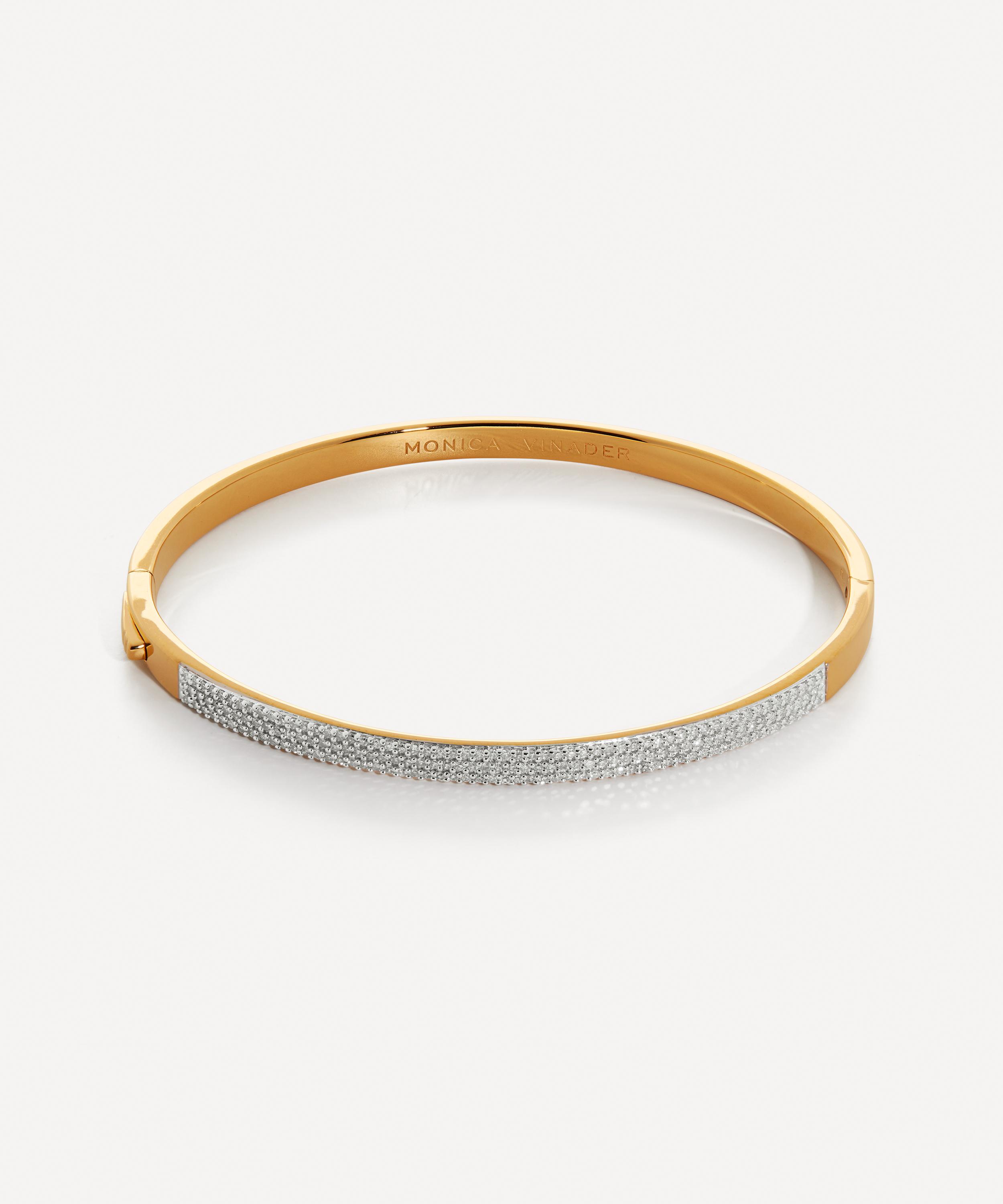 Monica Vinader 18ct Gold Plated Vermeil Silver Diamond Pave Essential Bangle Bracelet Luxury Gift