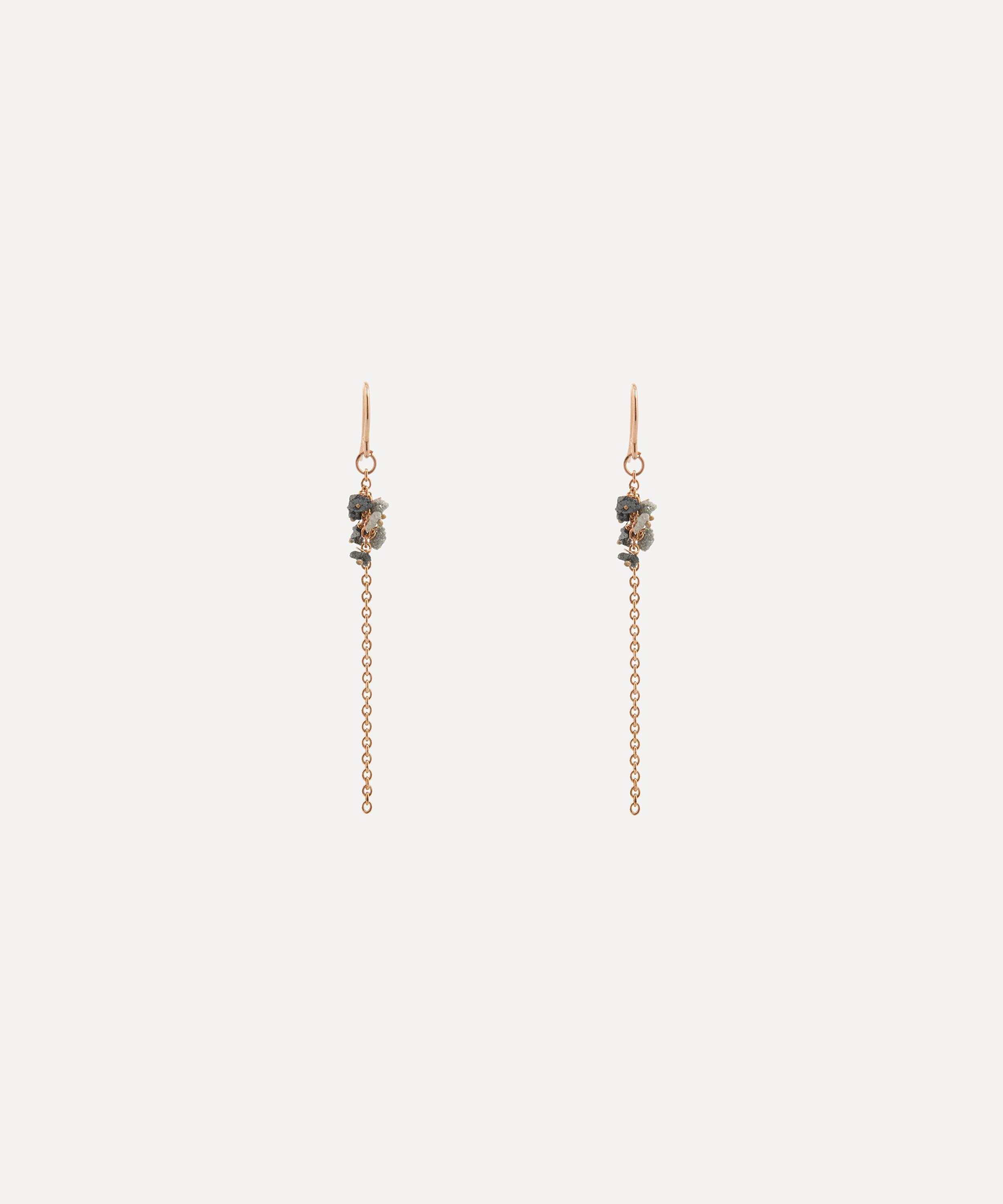 Stephanie Schneider Rose Gold-Plated Grey Diamond and Blue Sapphire Chain Earrings Luxury Christmas Gift / Present