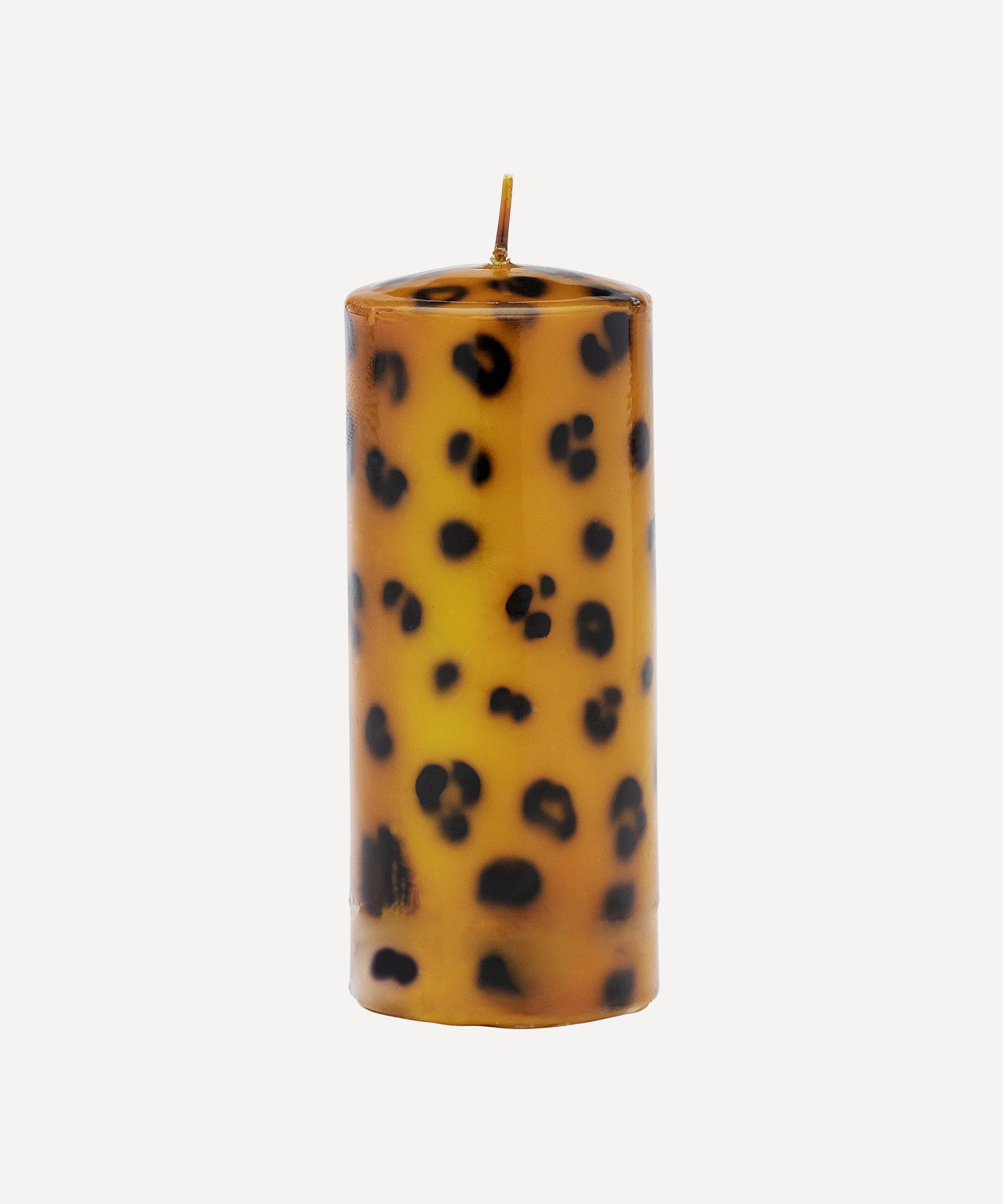 Anna + Nina Large Leopard Print Pillar Candle In Brown