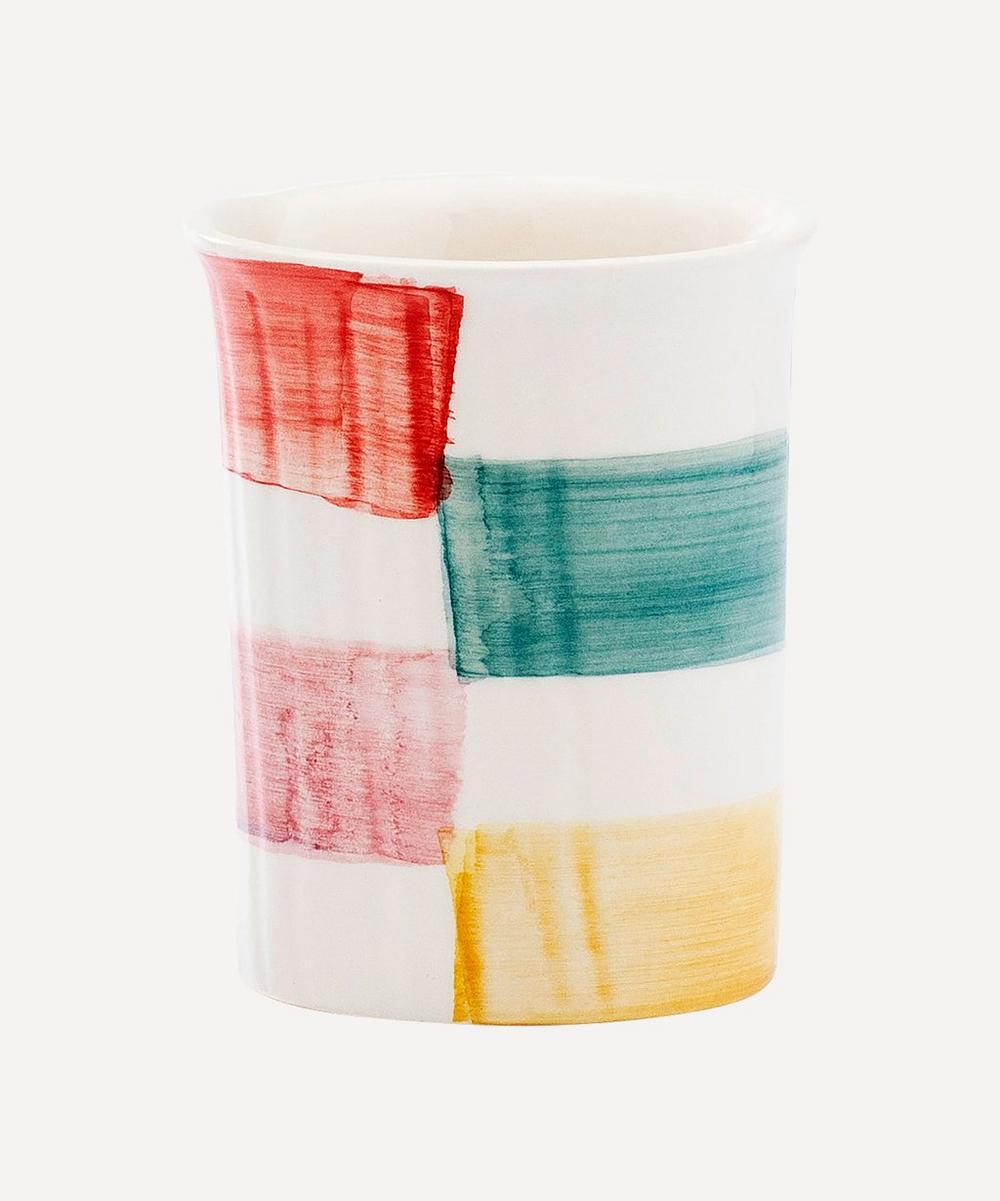 Anna + Nina Groovy Chequered Ceramic Fruit Cup In Multi-colour