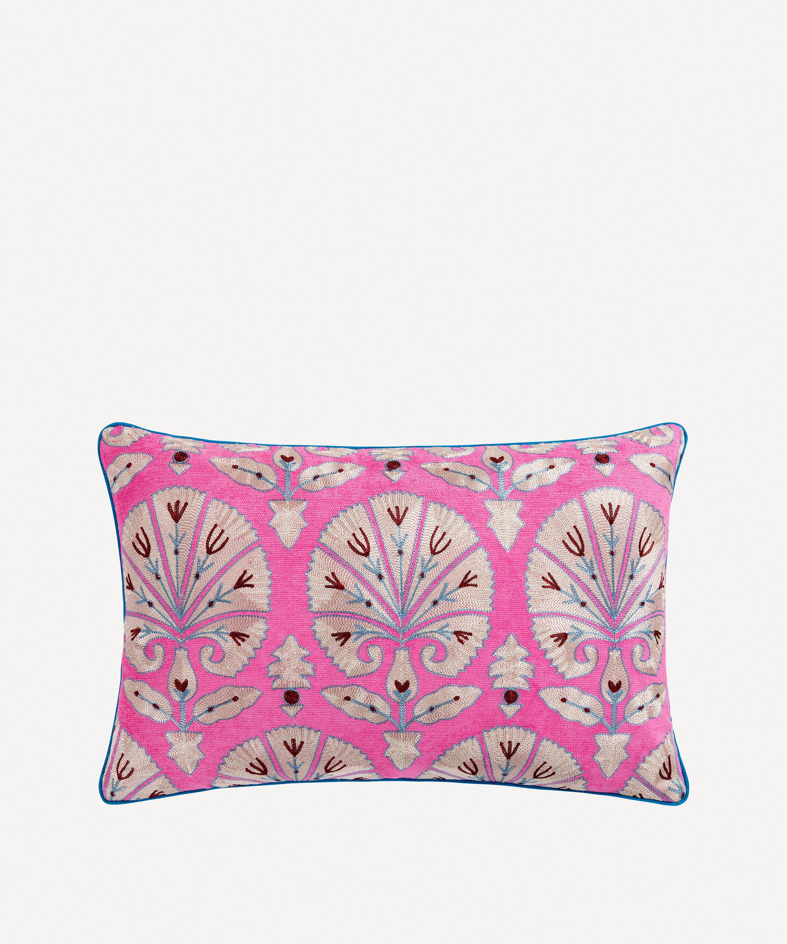 Anna + Nina Daisy Suzani Embroidered Cushion In Pink