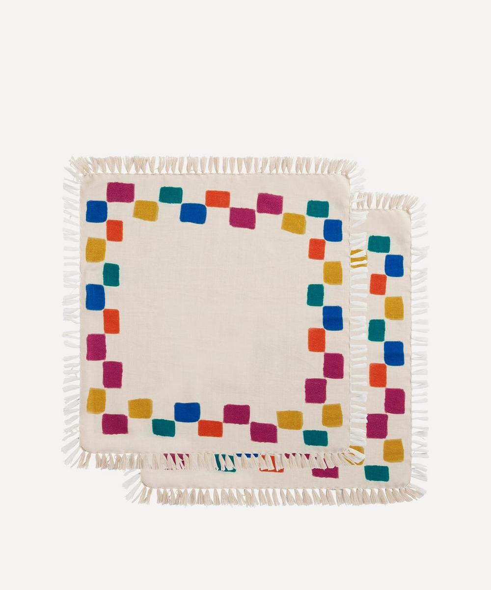 Anna + Nina Groovy Chequered Napkins Set Of Two In Multi-colour