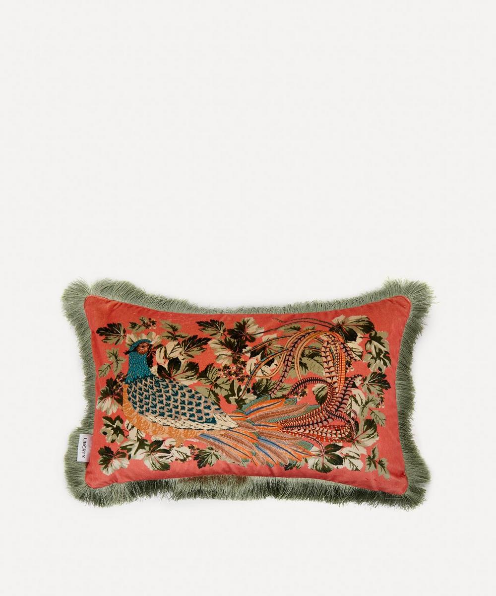 Liberty Lady Amphora Fringed Velvet Bolster Cushion In Coral