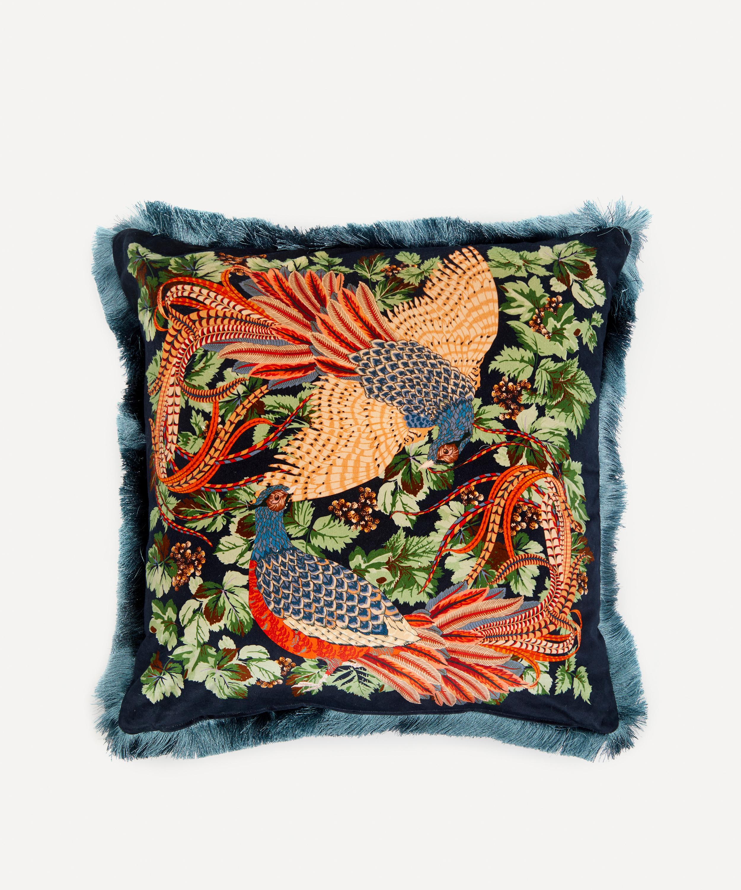Liberty Lady Amphora Large Fringed Square Velvet Cushion In Black