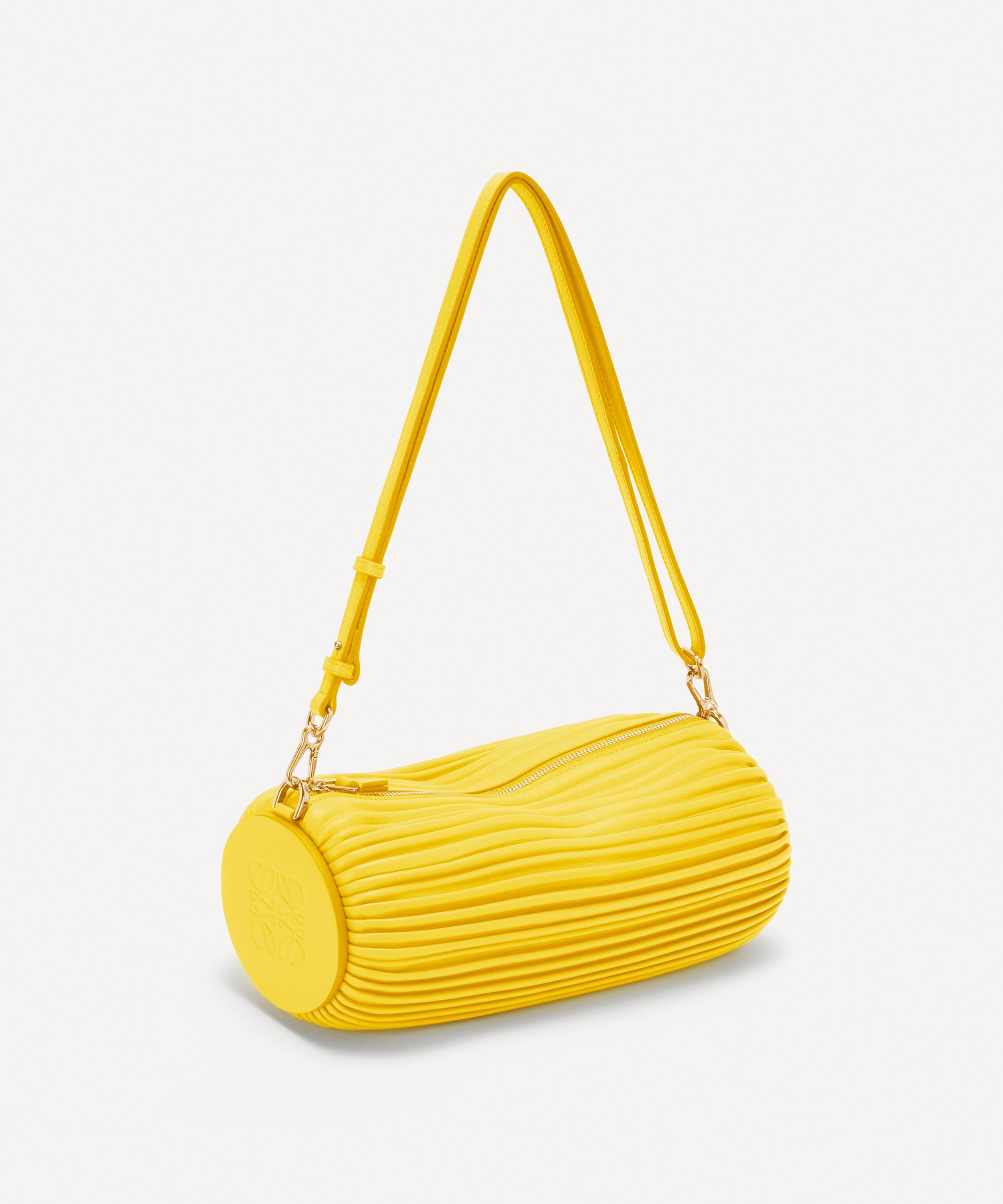 Loewe Pleated Leather Bracelet Pouch Bag In Yellow