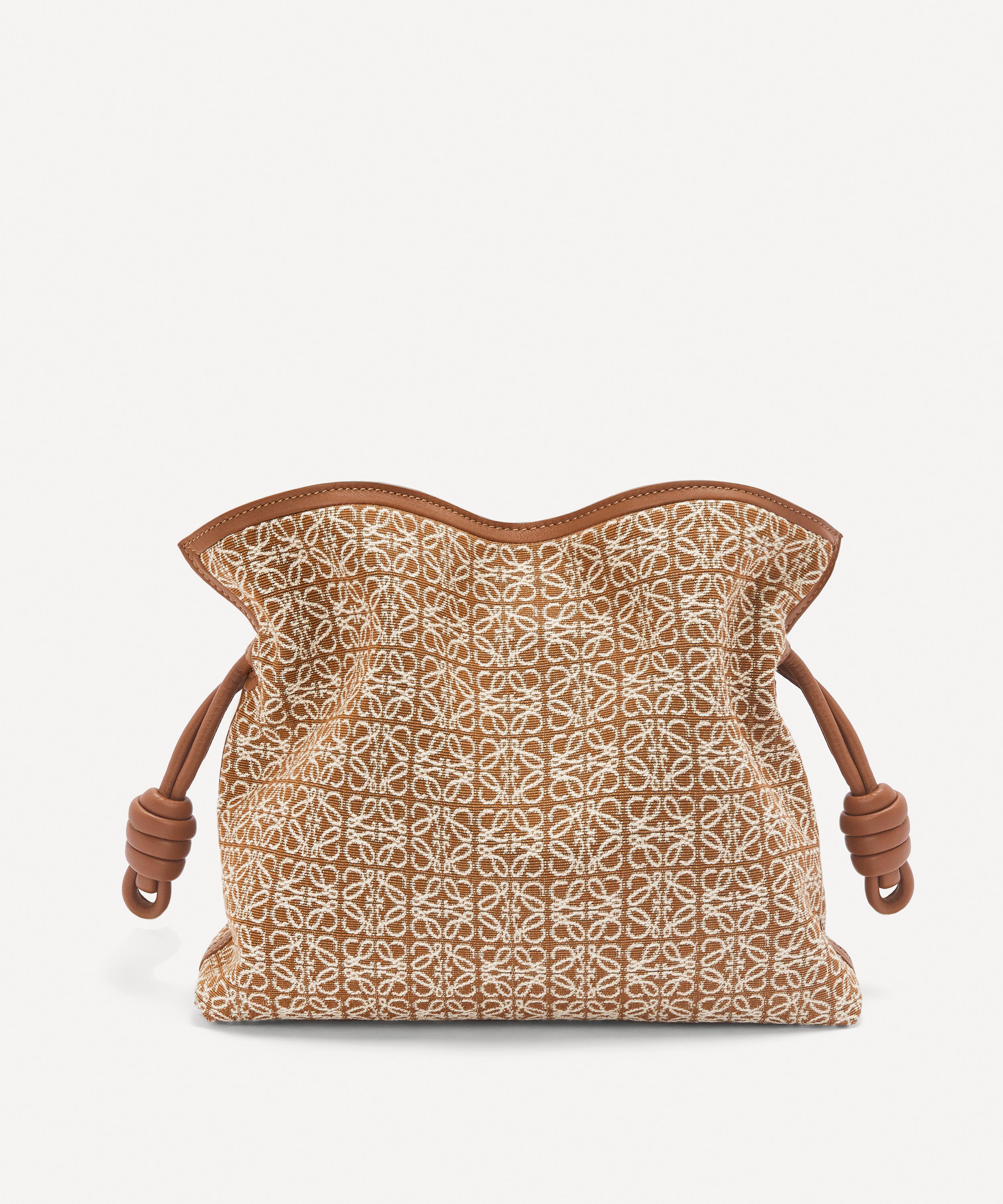 Loewe Flamenco Anagram Jacquard And Leather Clutch Bag In Tan
