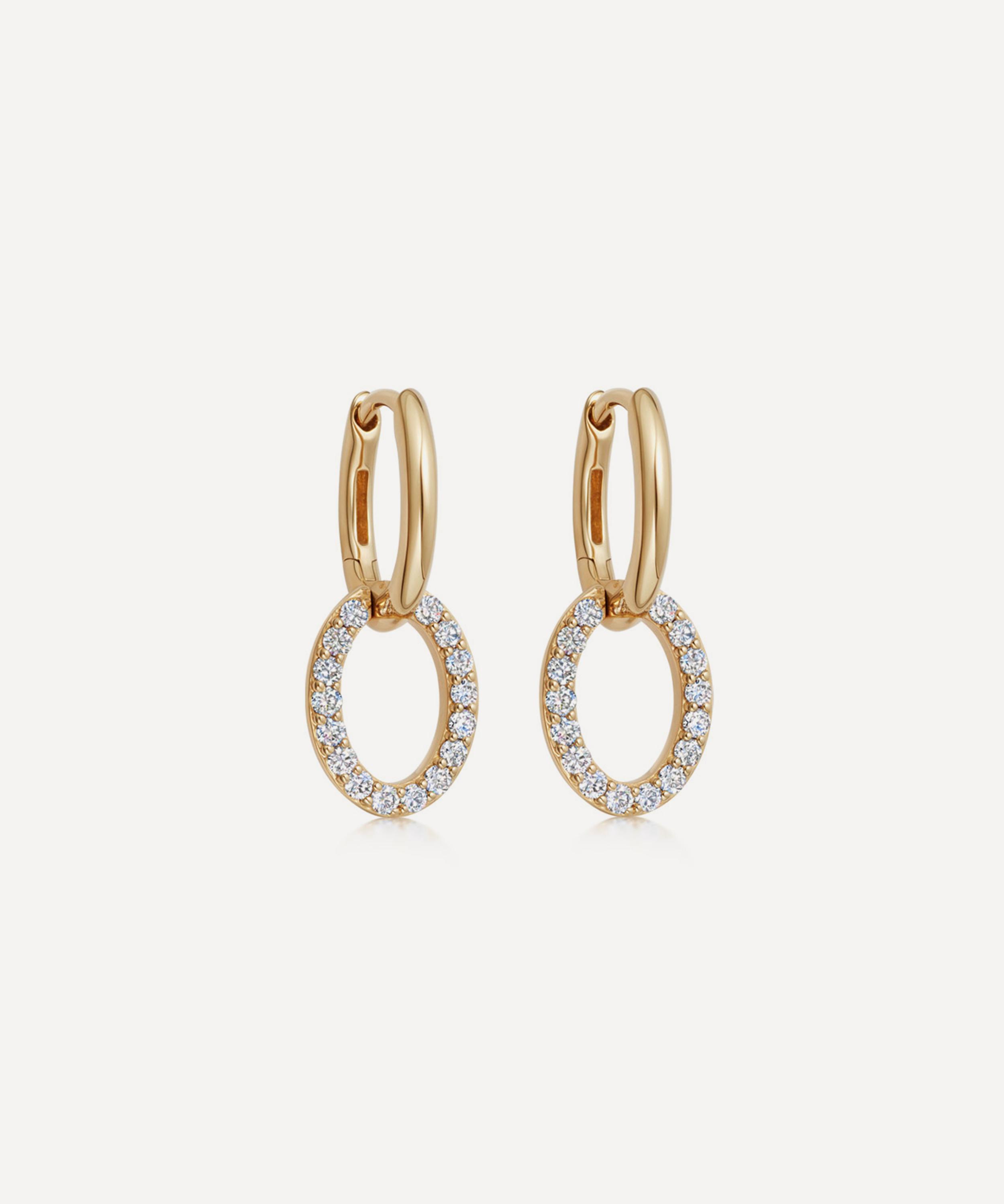 Astley Clarke 14ct Gold Plated Vermeil Silver Halo Diamond Hoop Drop Earrings