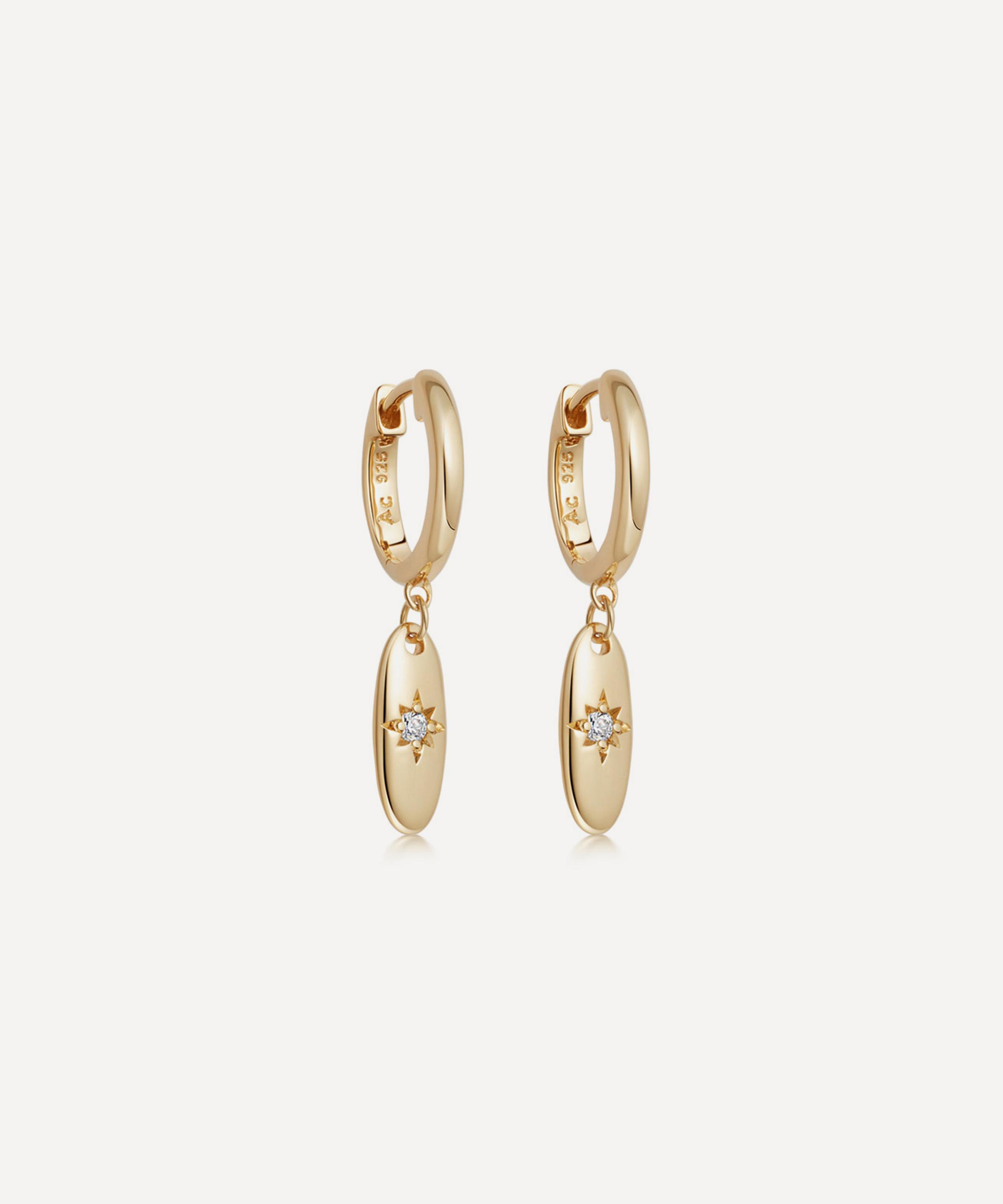 ASTLEY CLARKE ASTLEY CLARKE 18CT GOLD PLATED VERMEIL SILVER POLARIS STAR SET OVAL DROP EARRINGS 
