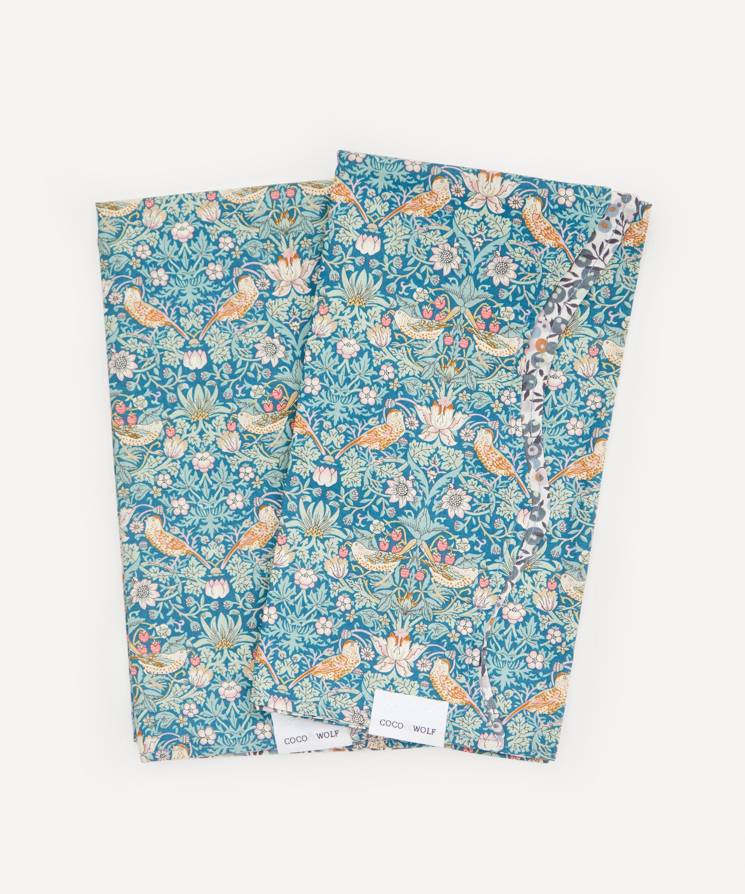 Coco & Wolf Strawberry Thief And Wiltshire Organic Wavy Edge Napkins Set Of Two In Multicoloured