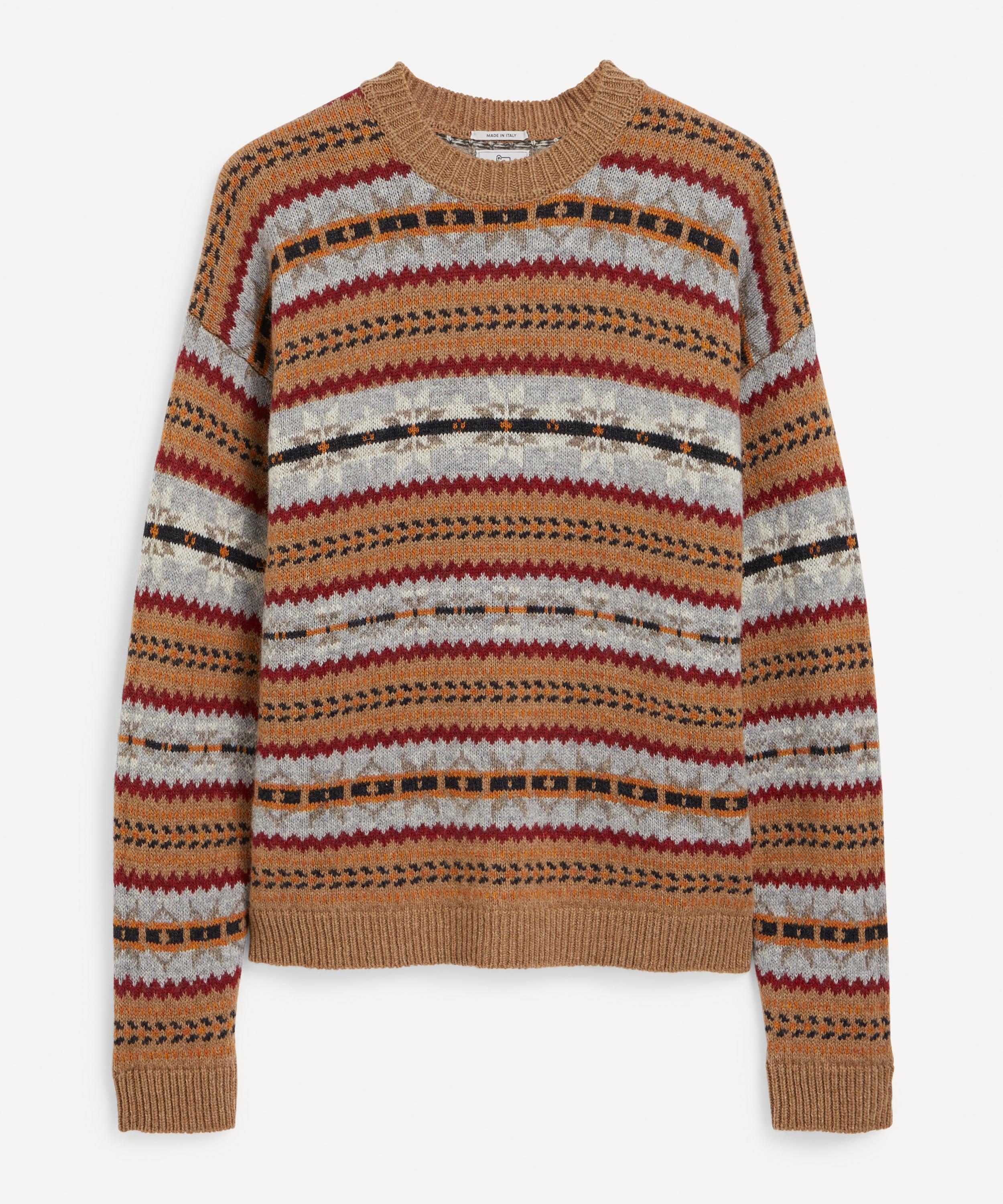 Woolrich Fair Isle Crew Neck Jumper In Dark Camel