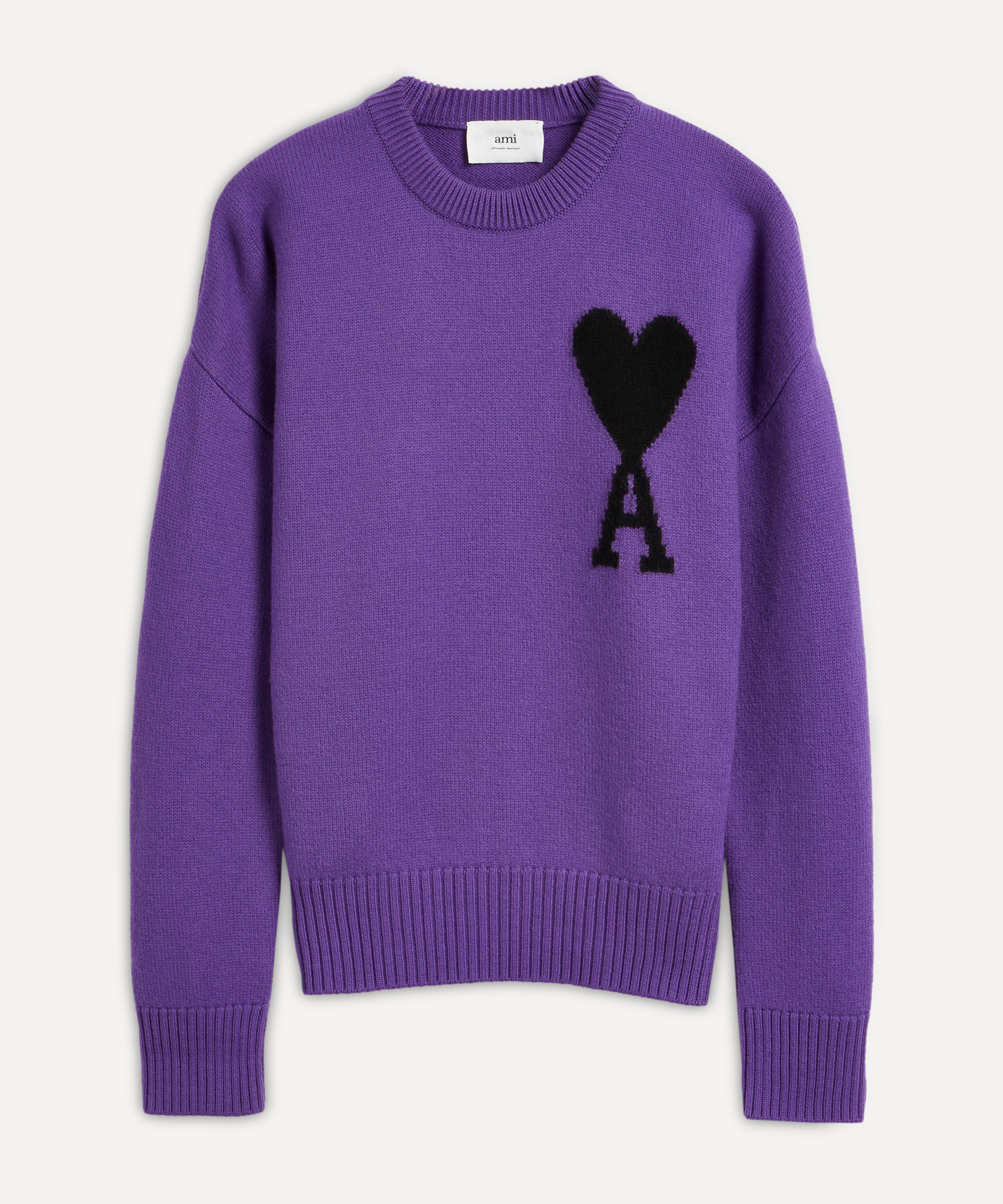Ami Alexandre Mattiussi Ami De Coeur Knitted Crew-neck Sweater In Purple Black