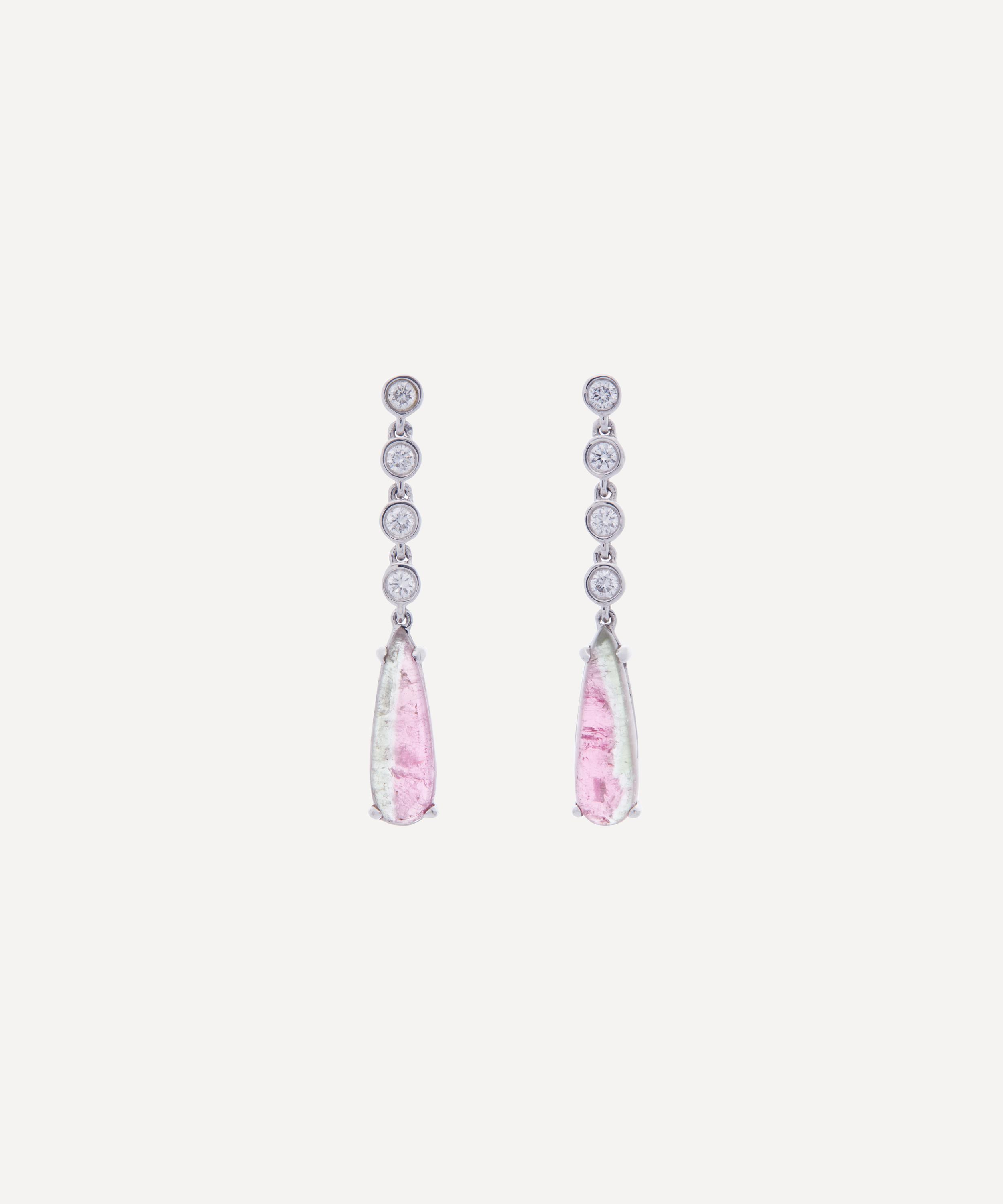 Kojis 18ct White Gold Watermelon Tourmaline and Diamond Drop Earrings Luxury Christmas Gift / Present