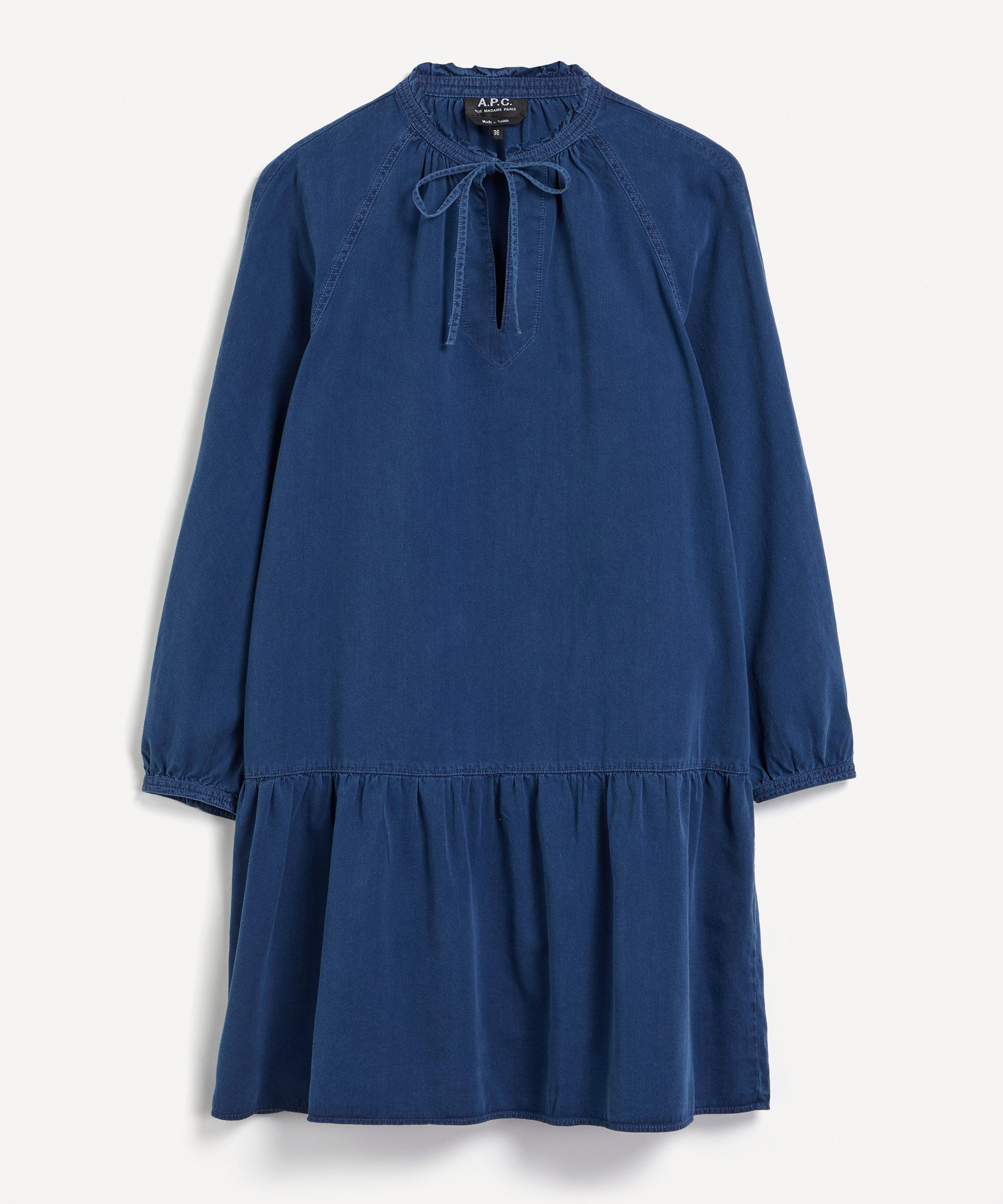 Apc Natalia V-neck Balloon-sleeve Mini Shift Dress In Washed Indigo