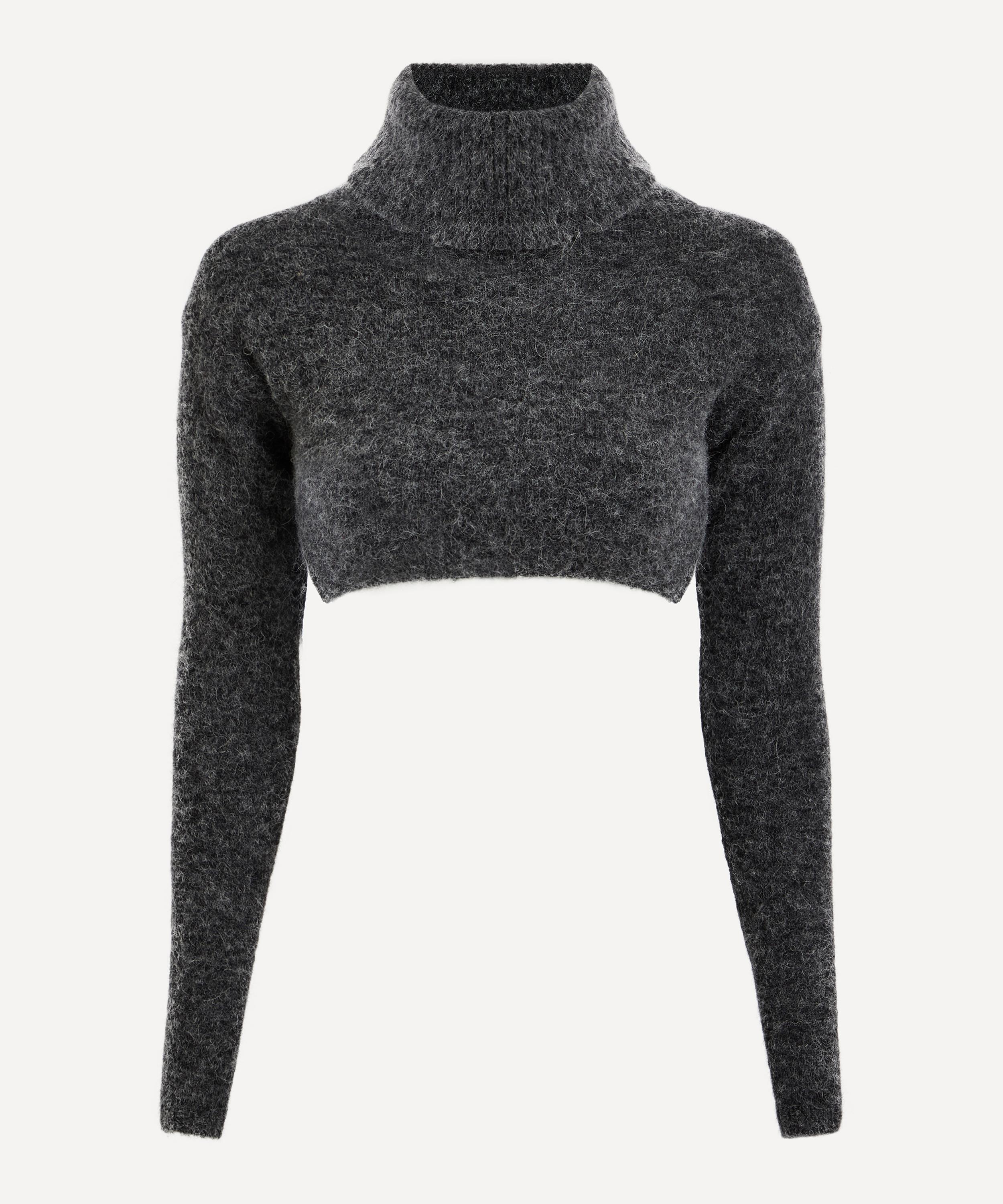 Paloma Wool Margarita Off-shoulder Knitted Cropped Jumper In Grey Melange