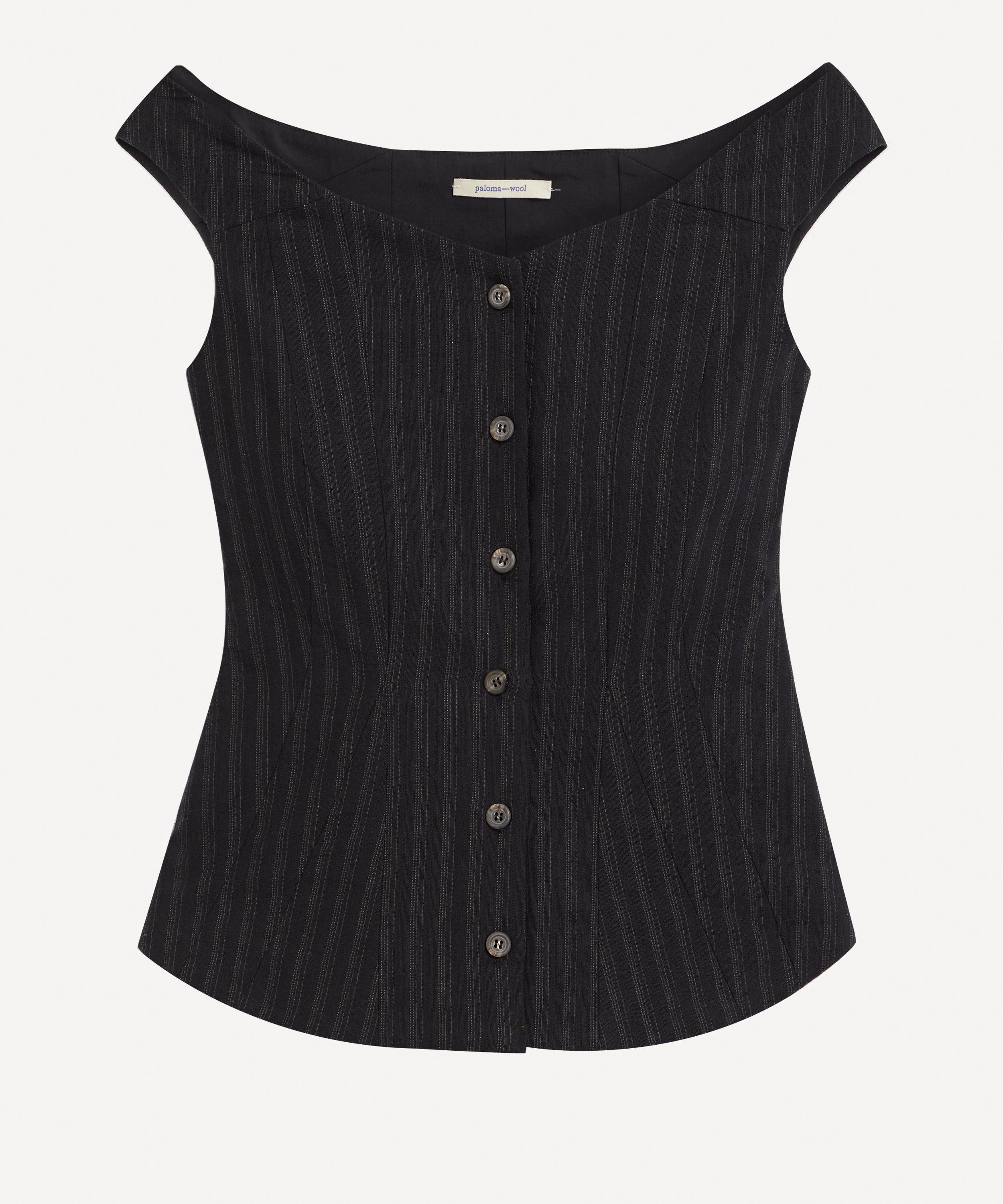 Paloma Wool Phantom Off-shoulder Button-up Top In Black