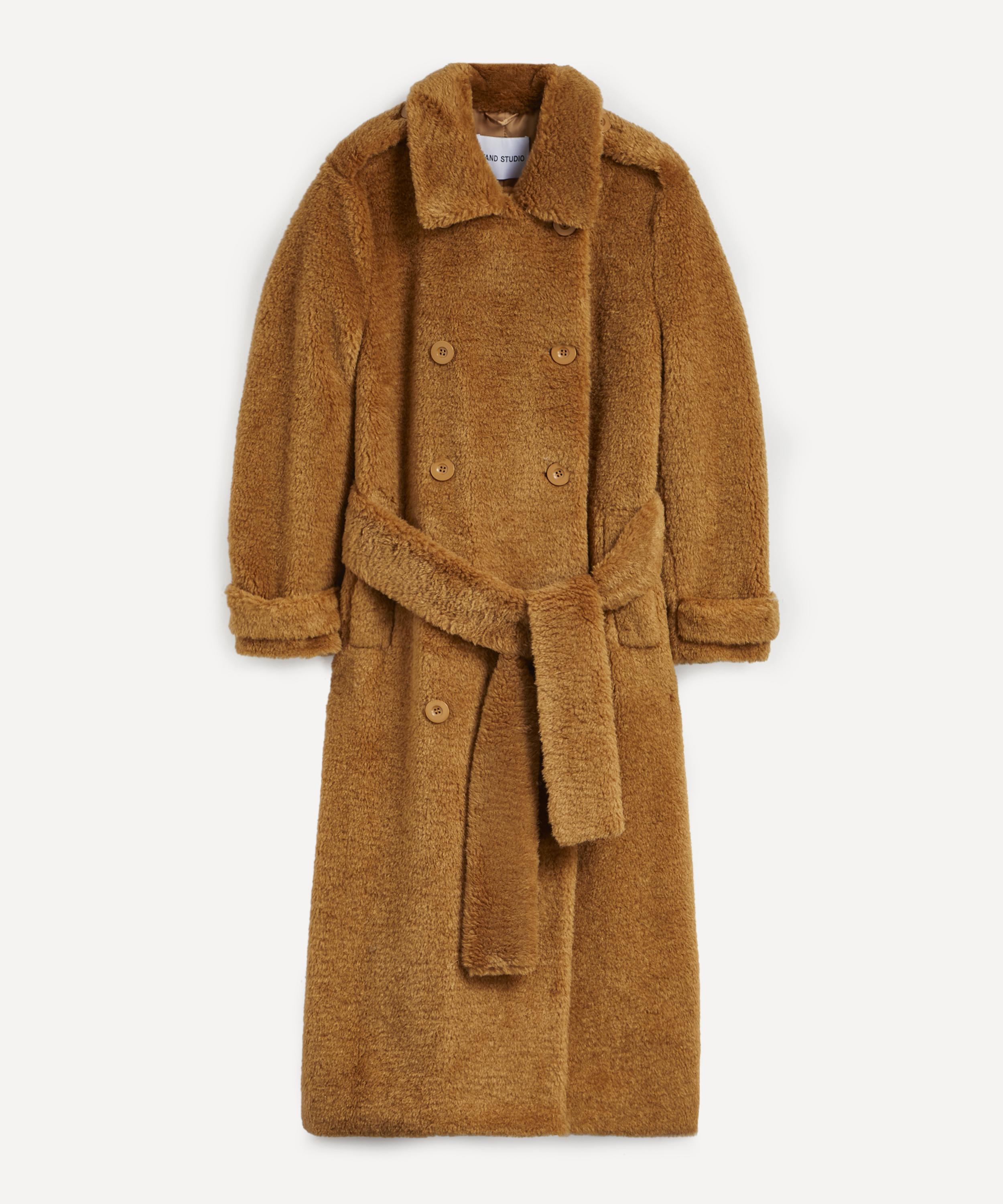 Stand Studio Towa Faux Fur Trench Coat In Nougat