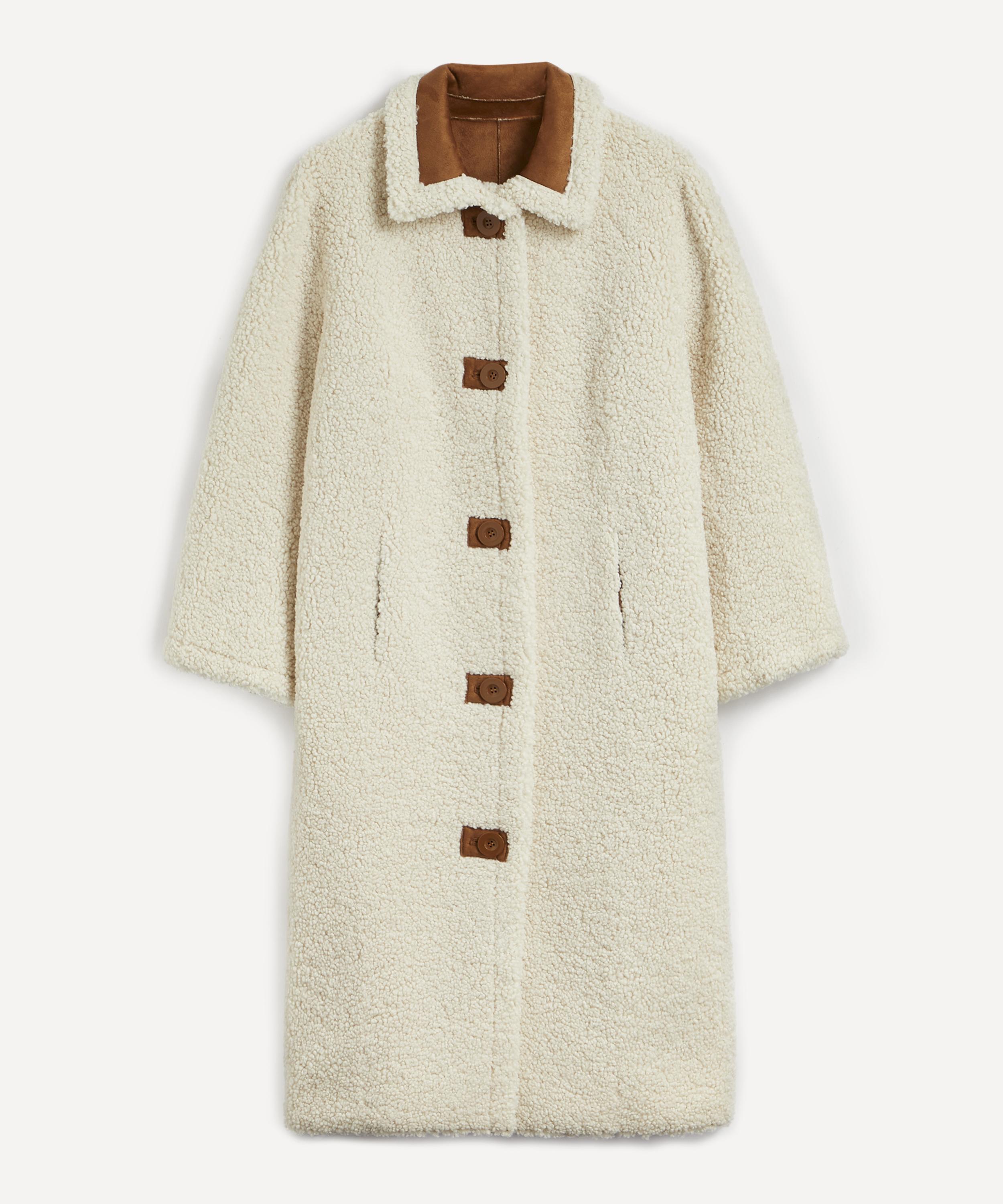 Stand Studio Button-up Faux-fur Coat In Off White Tan
