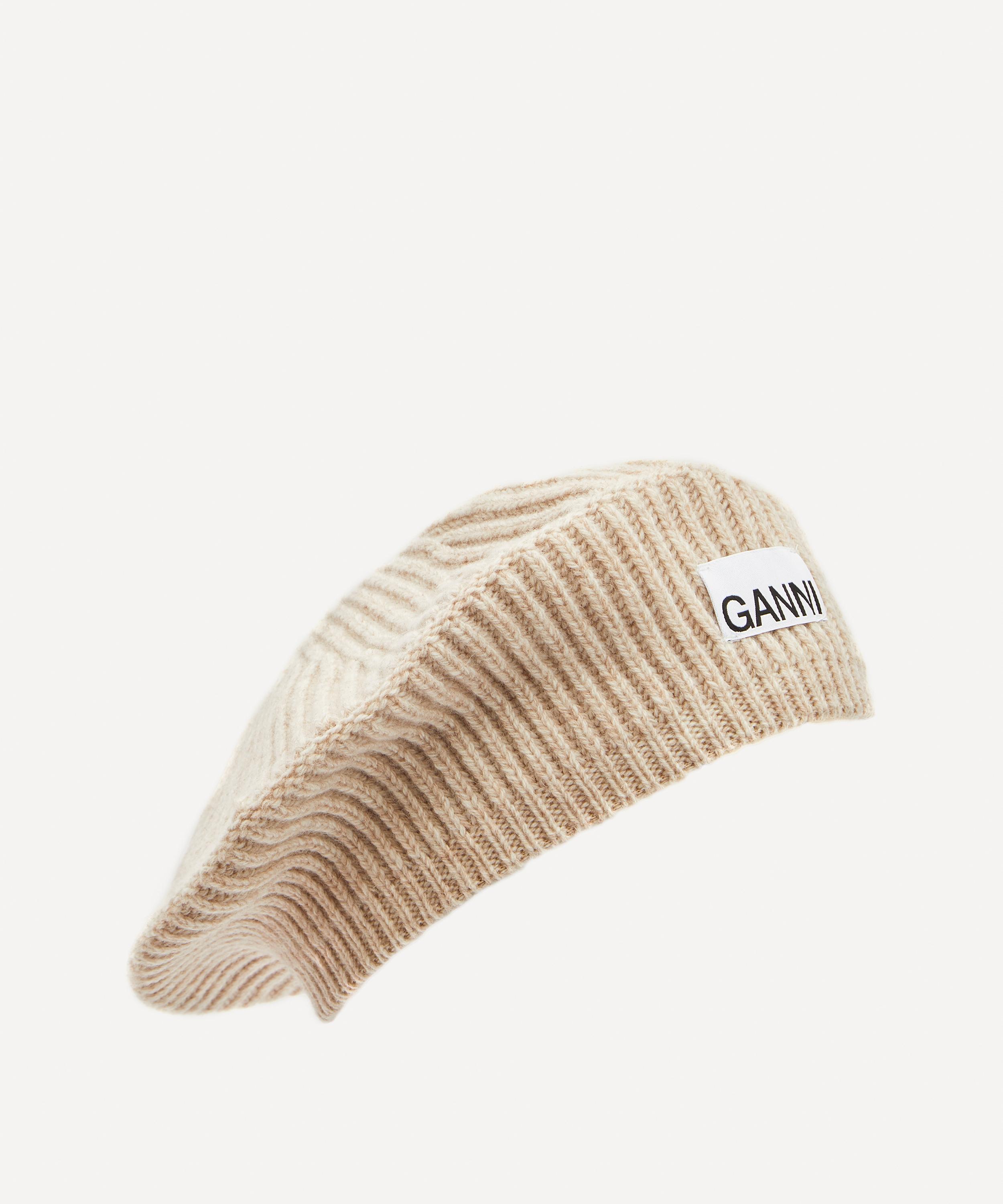 Ganni Structured Rib Wool Beret In Beige