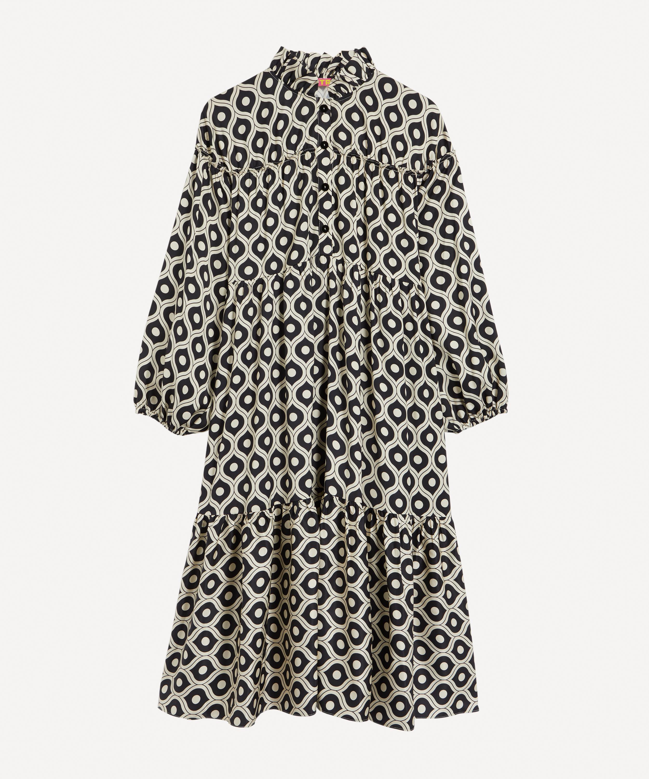 Kitri Betty Black Wallpaper-print Smock Dress In Black Wallpaper Print