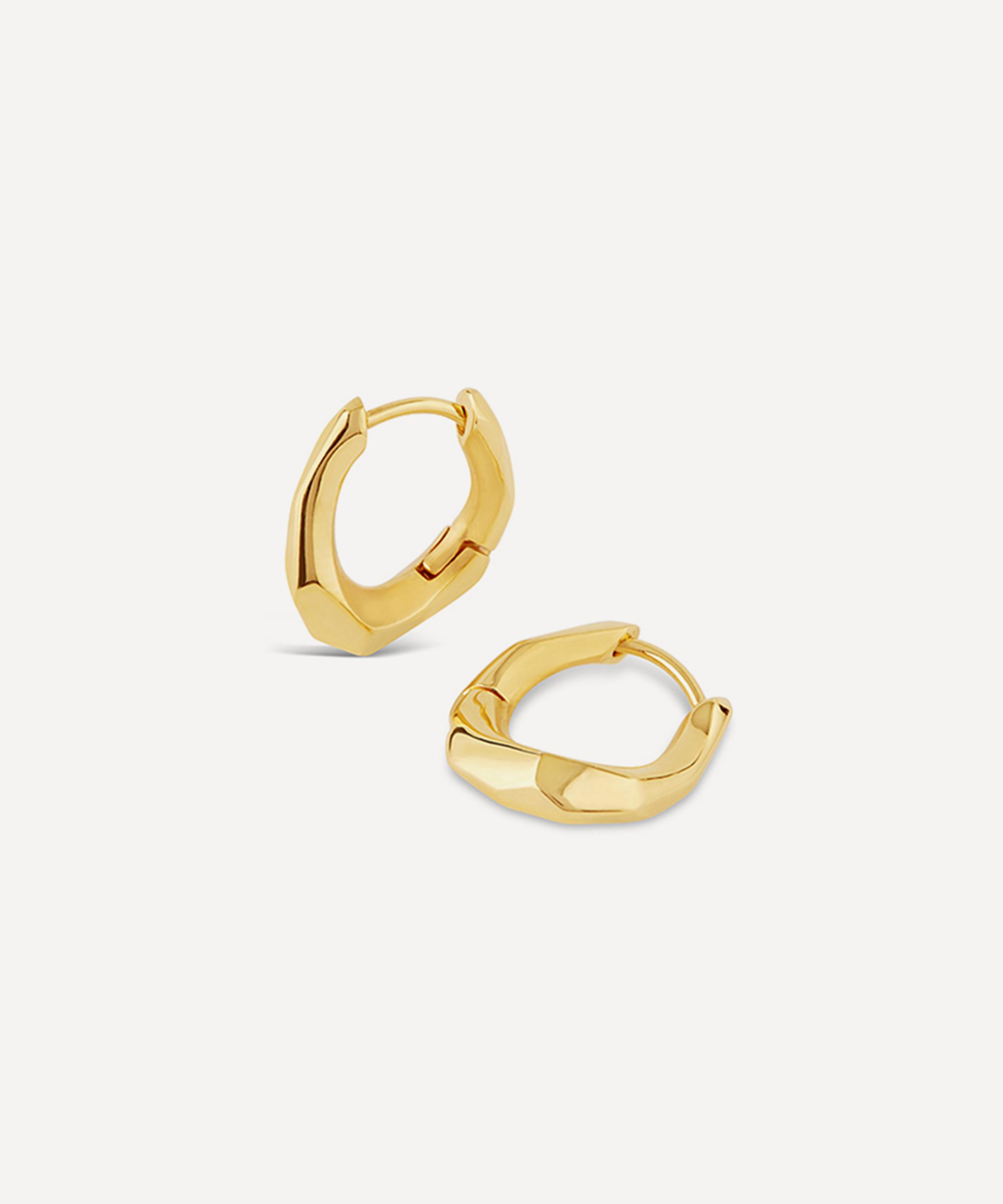 Dinny Hall 22ct Gold Plated Vermeil Silver Thalassa Small and Chunky Faceted Huggie Hoop Earrings Luxury