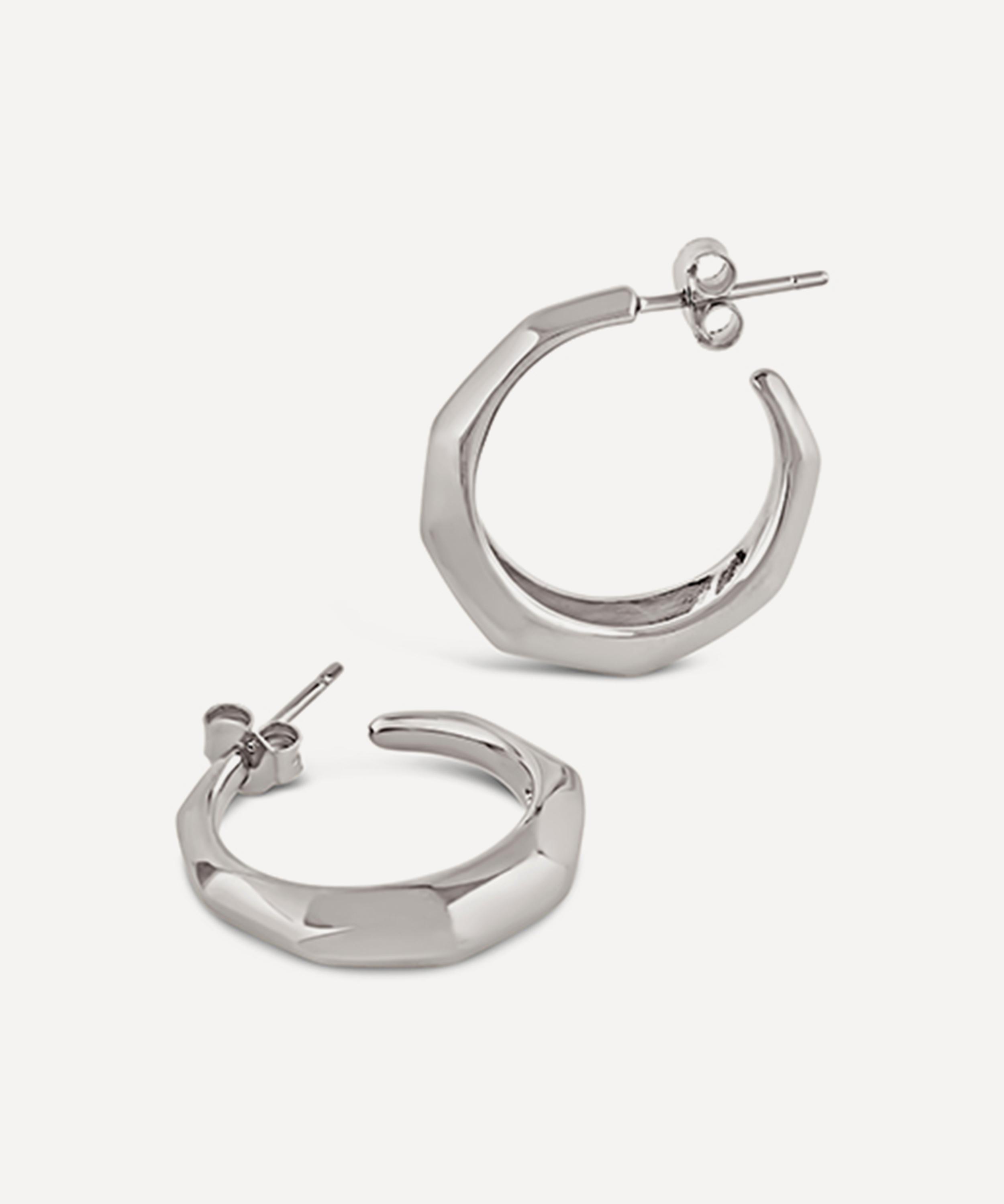 Dinny Hall Sterling Silver Thalassa Tapering Faceted Chunky Hoop Earrings Luxury Christmas Gift / Present