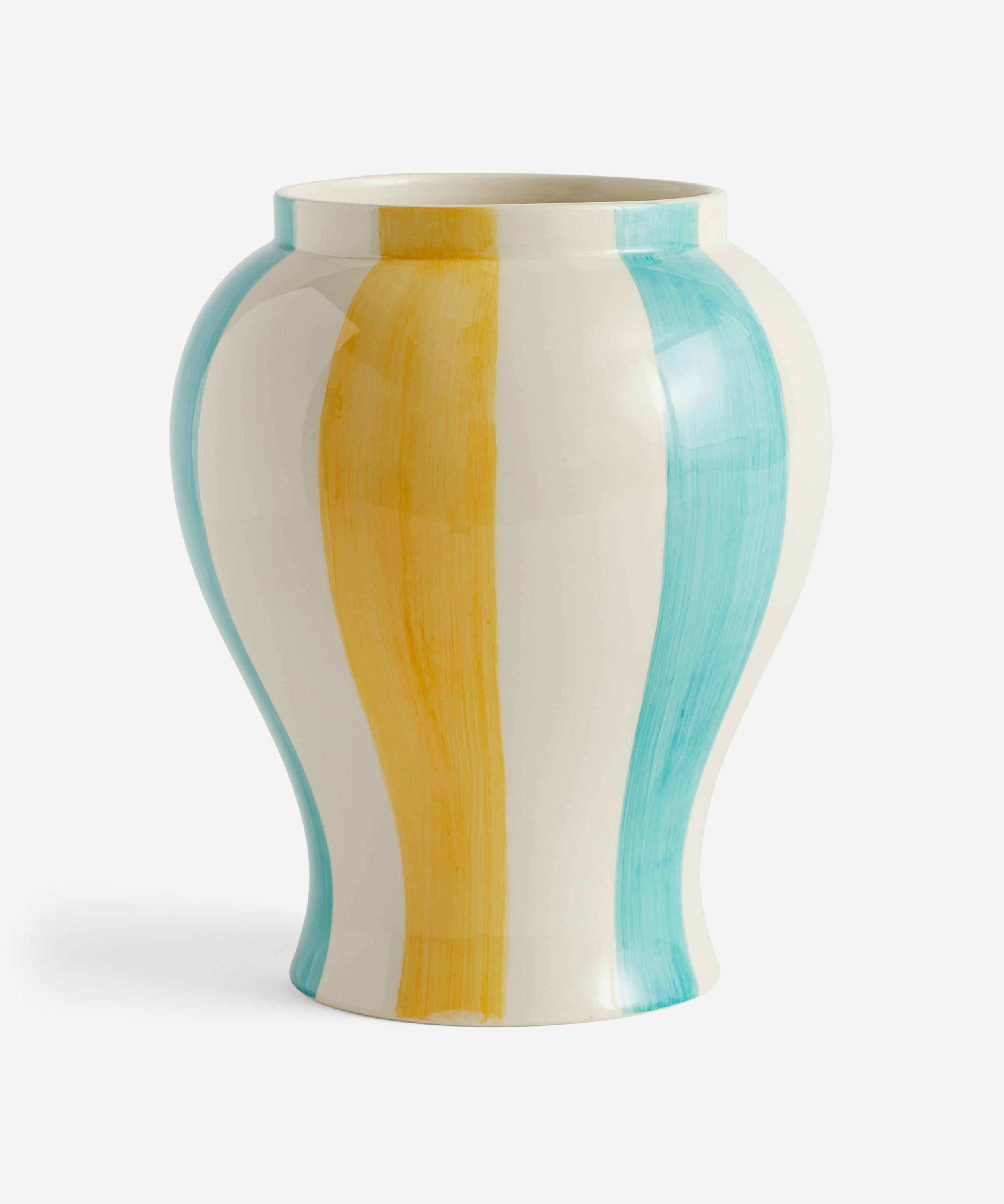 Hay Sobremesa Stripe Vase-large-green And Yellow In Multi-coloured