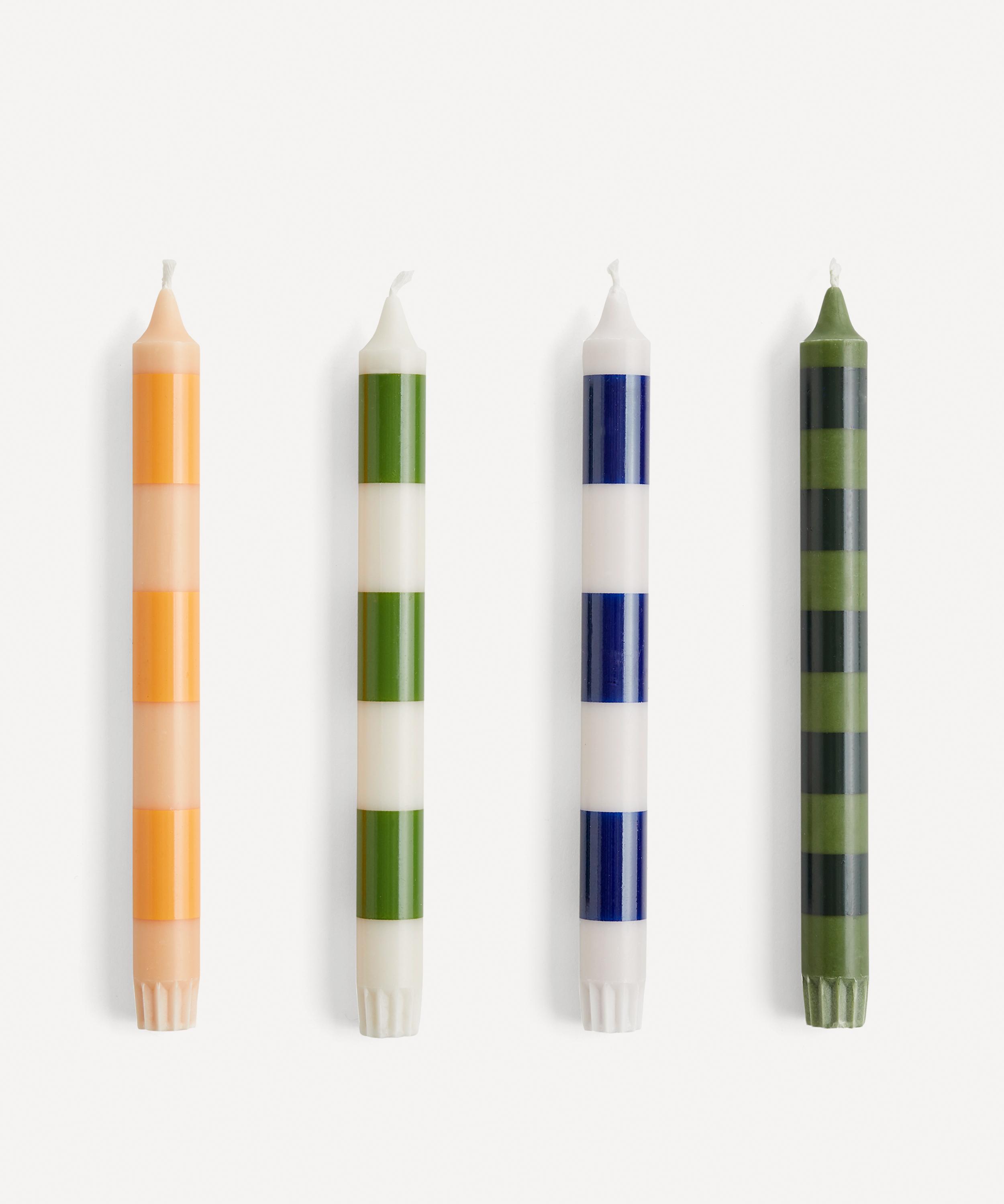 Hay Stripe Candles Set Of Four In Multi-coloured