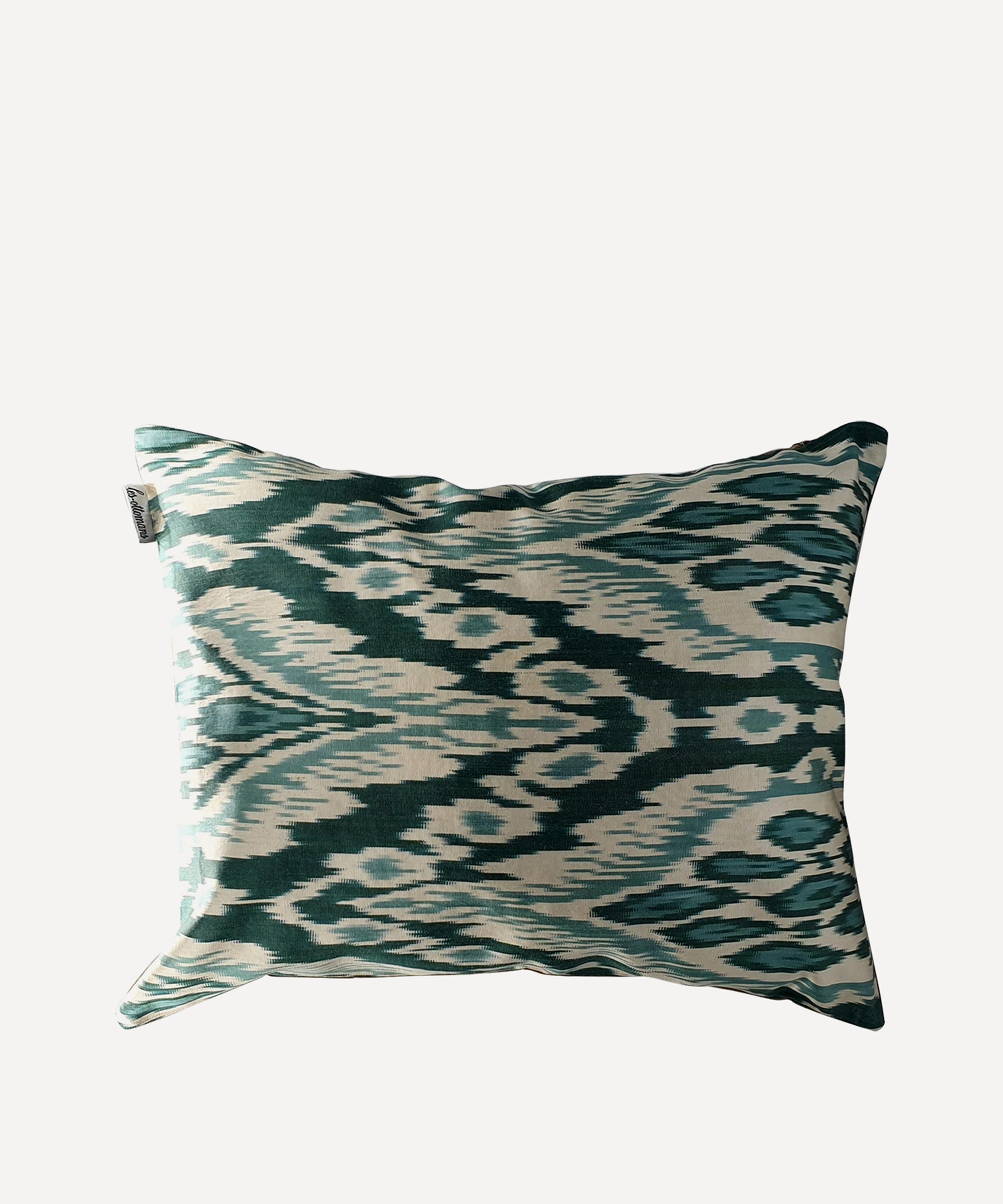 Les Ottomans Silk Ikat Cushion In Turquoise