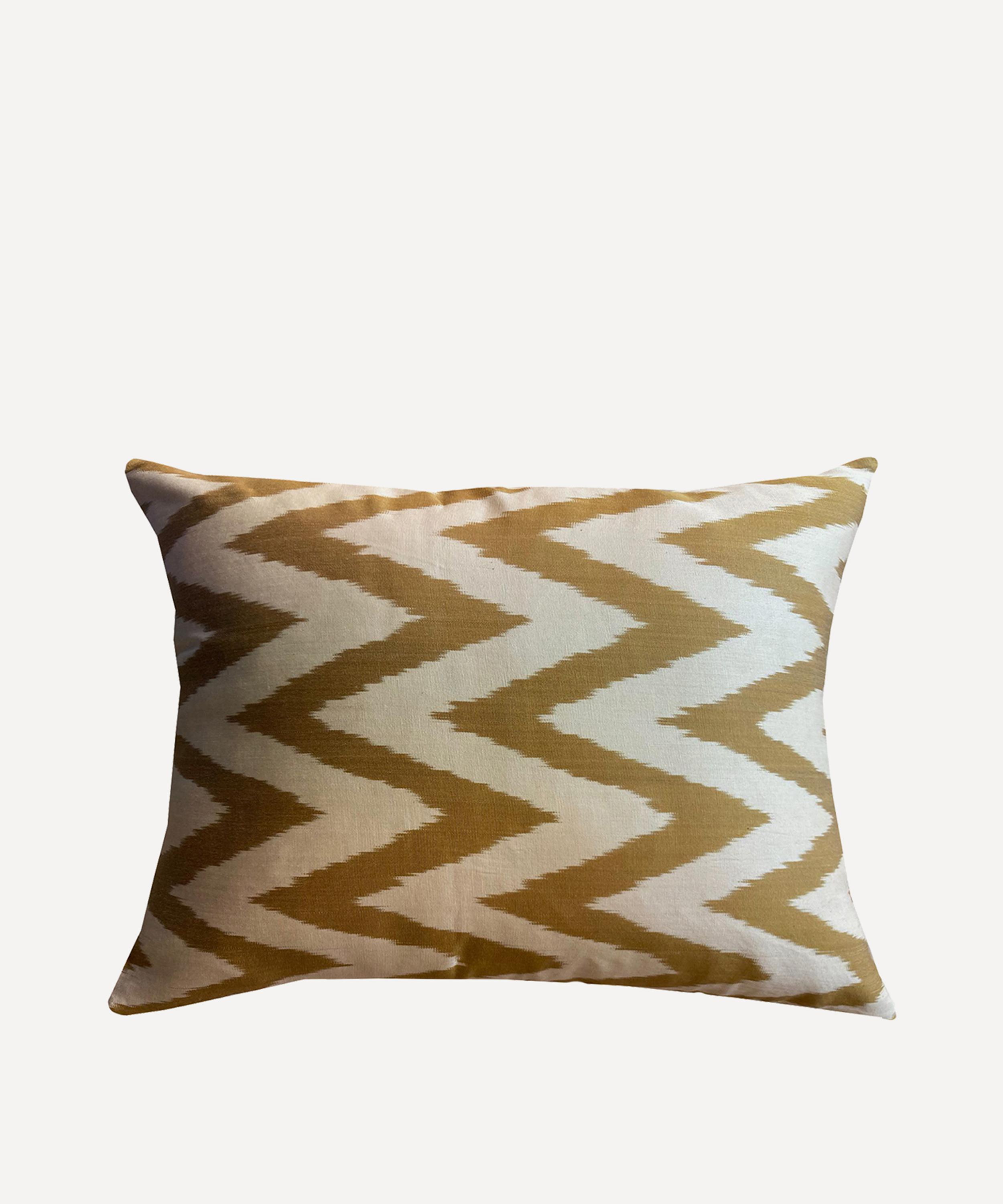 Les Ottomans Silk Ikat Cushion In Gold
