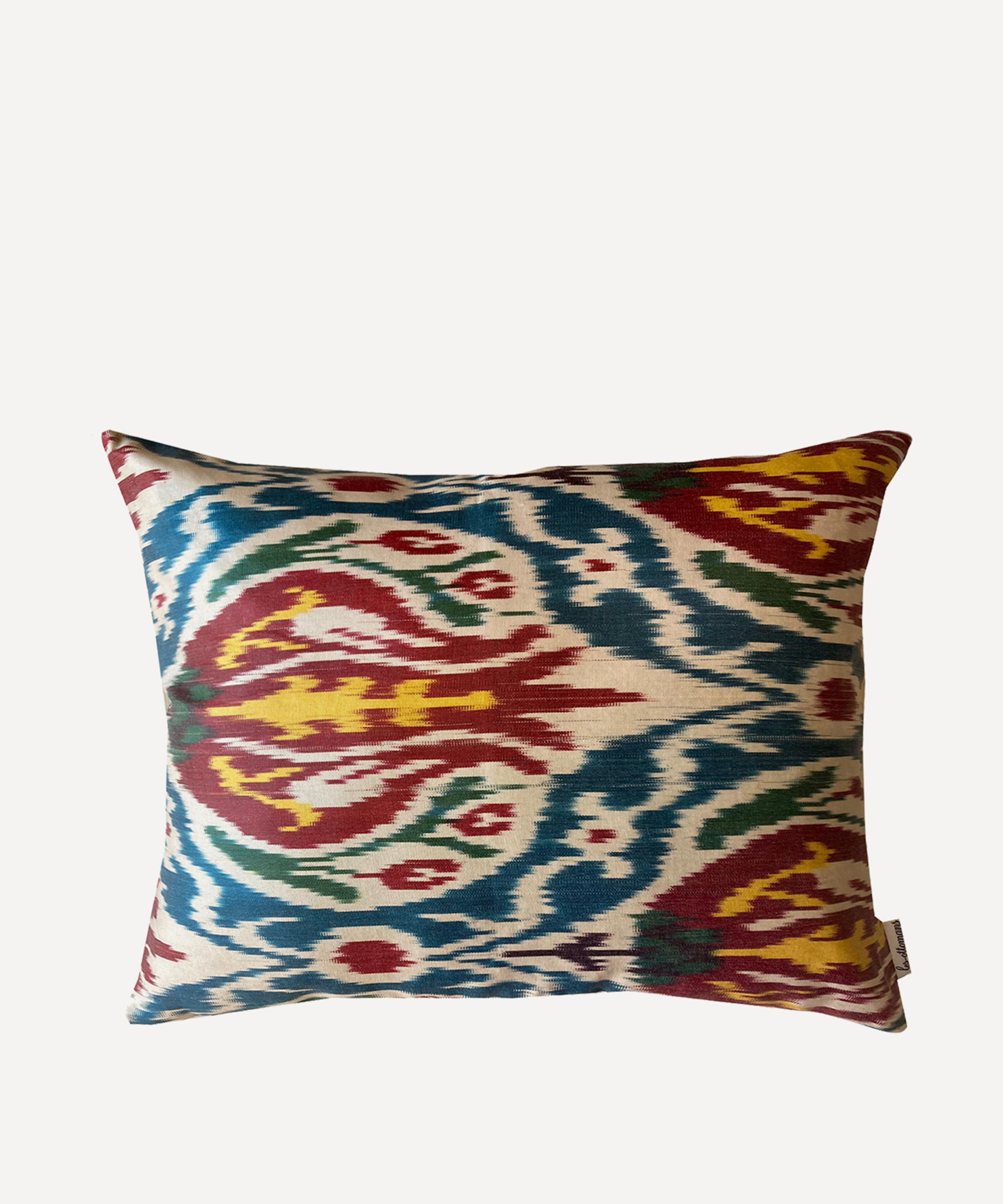 Les Ottomans Silk Ikat Cushion In Multi-colour