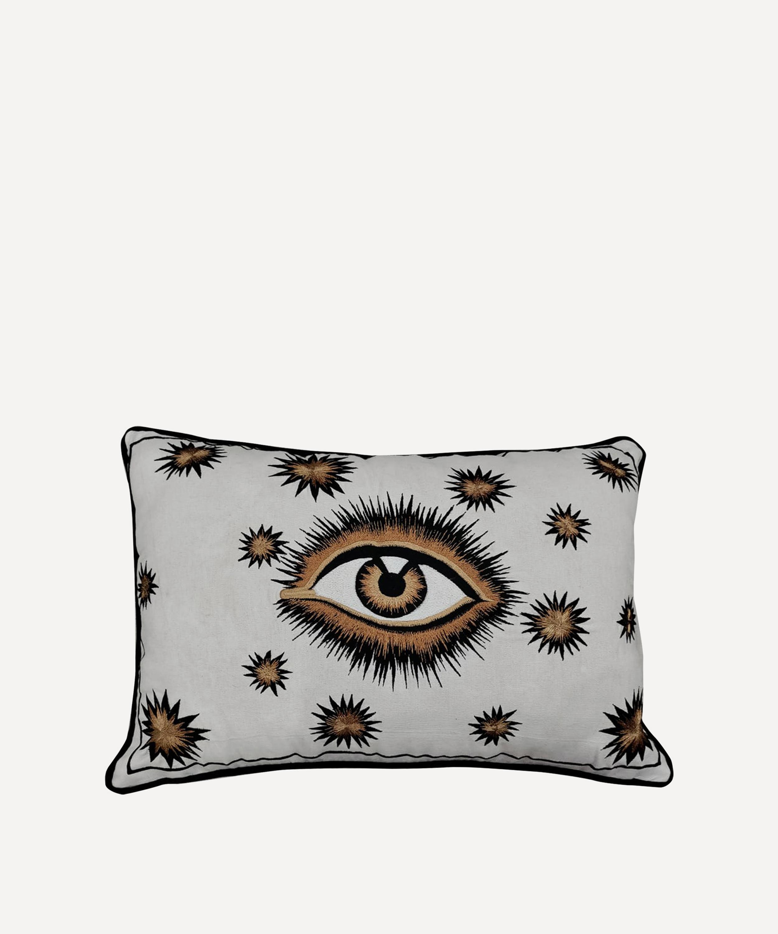 Les Ottomans Cotton Hand-embroidered Eye Cushion In White