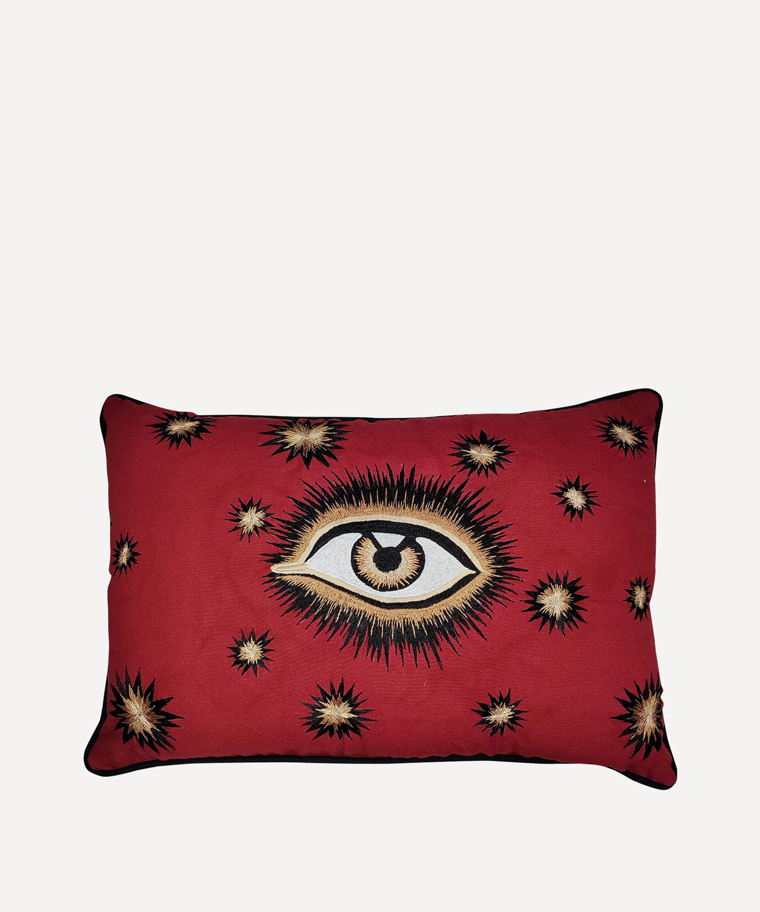 Les Ottomans Cotton Hand-embroidered Eye Cushion In Red