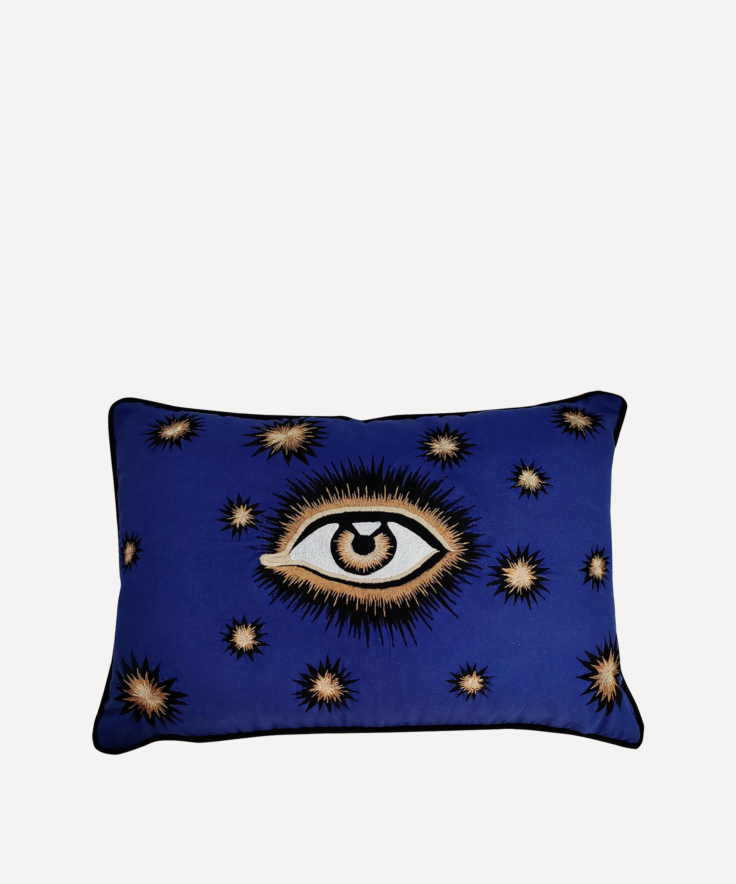Les Ottomans Cotton Hand-embroidered Eye Cushion In Blue
