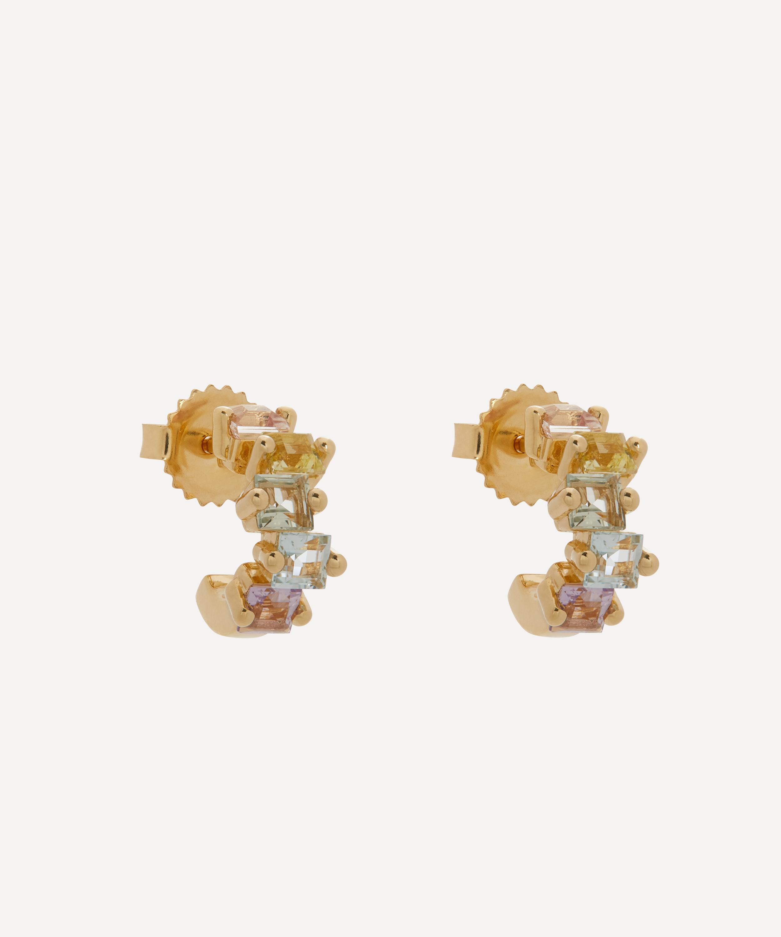 Suzanne Kalan 14ct Gold Pastel Multi-stone Mini Hoop Earrings