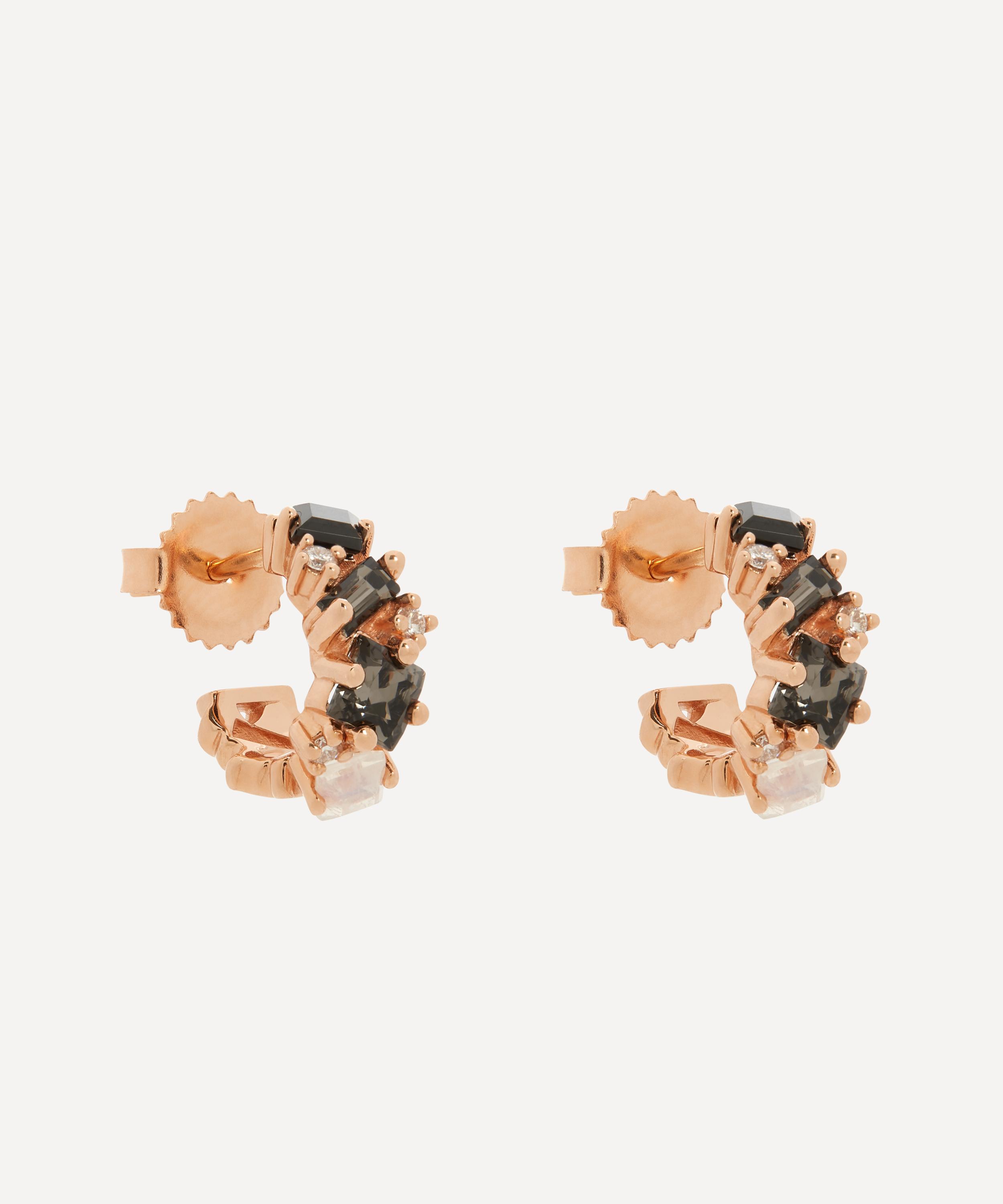Suzanne Kalan 14ct Rose Gold Multi-stone Mini Hoop Earrings