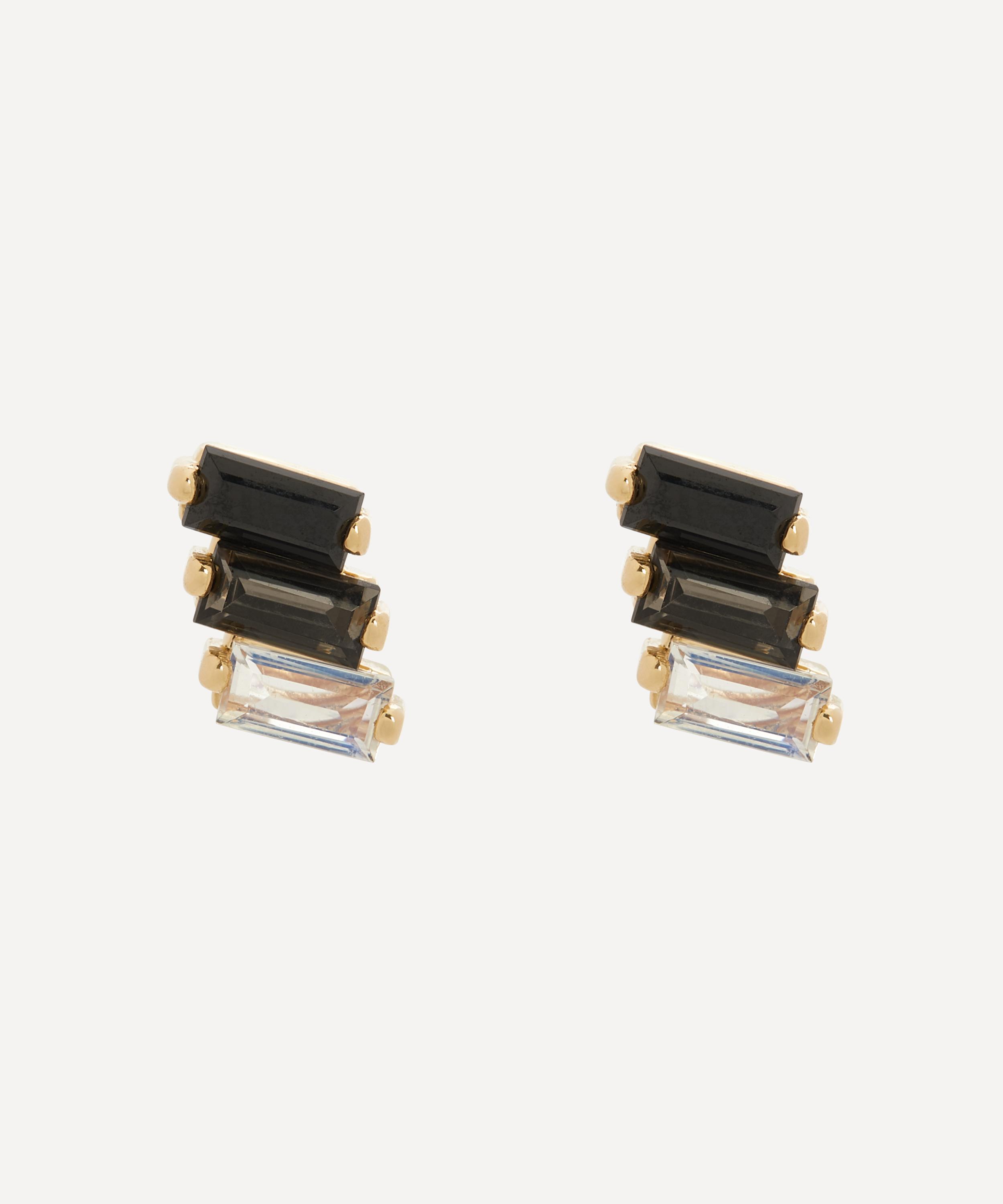 Suzanne Kalan 14ct Gold Black Mix Baguette Trio Stud Earrings