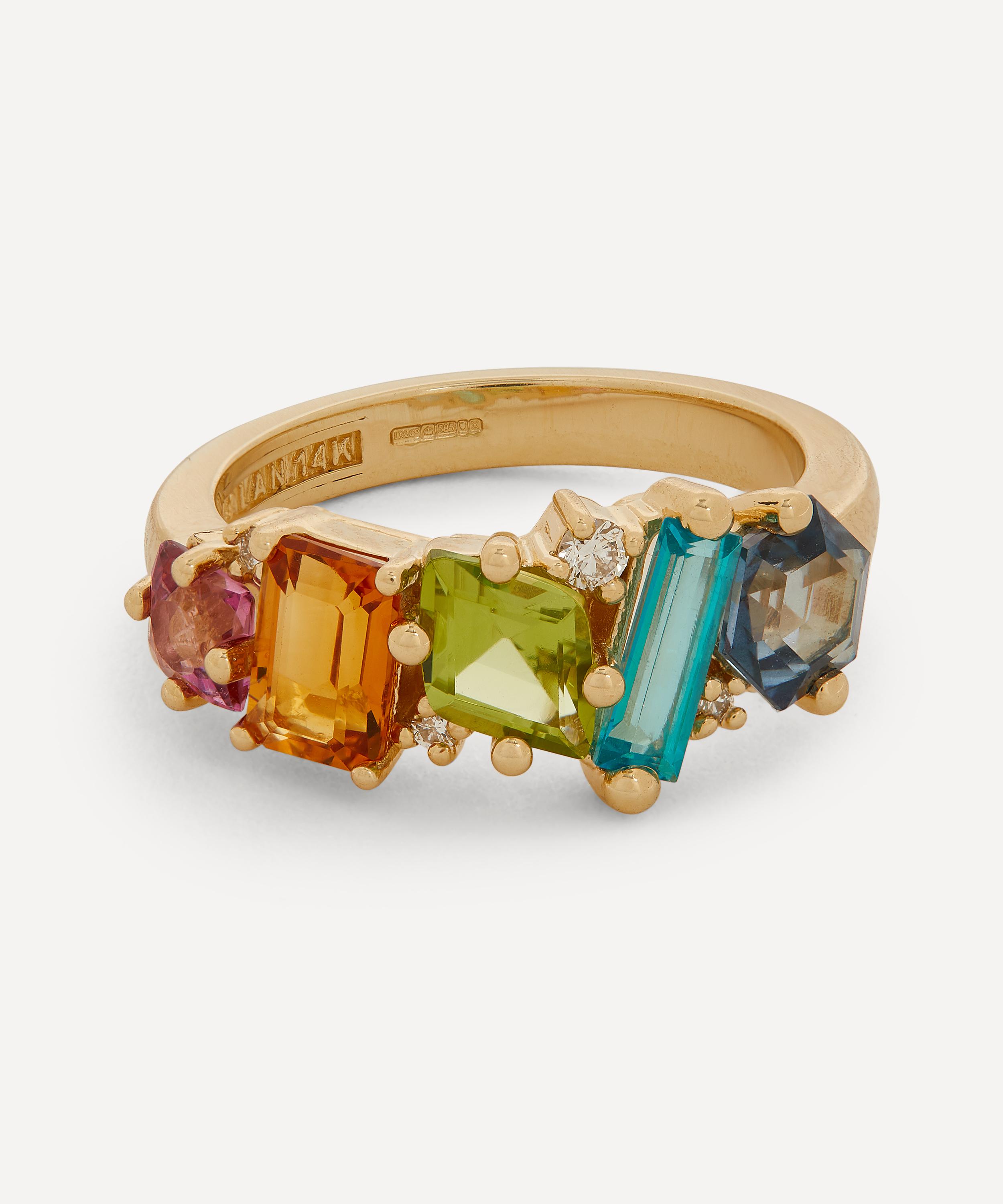Suzanne Kalan 14ct Gold Mix-cut Rainbow Half Band Ring